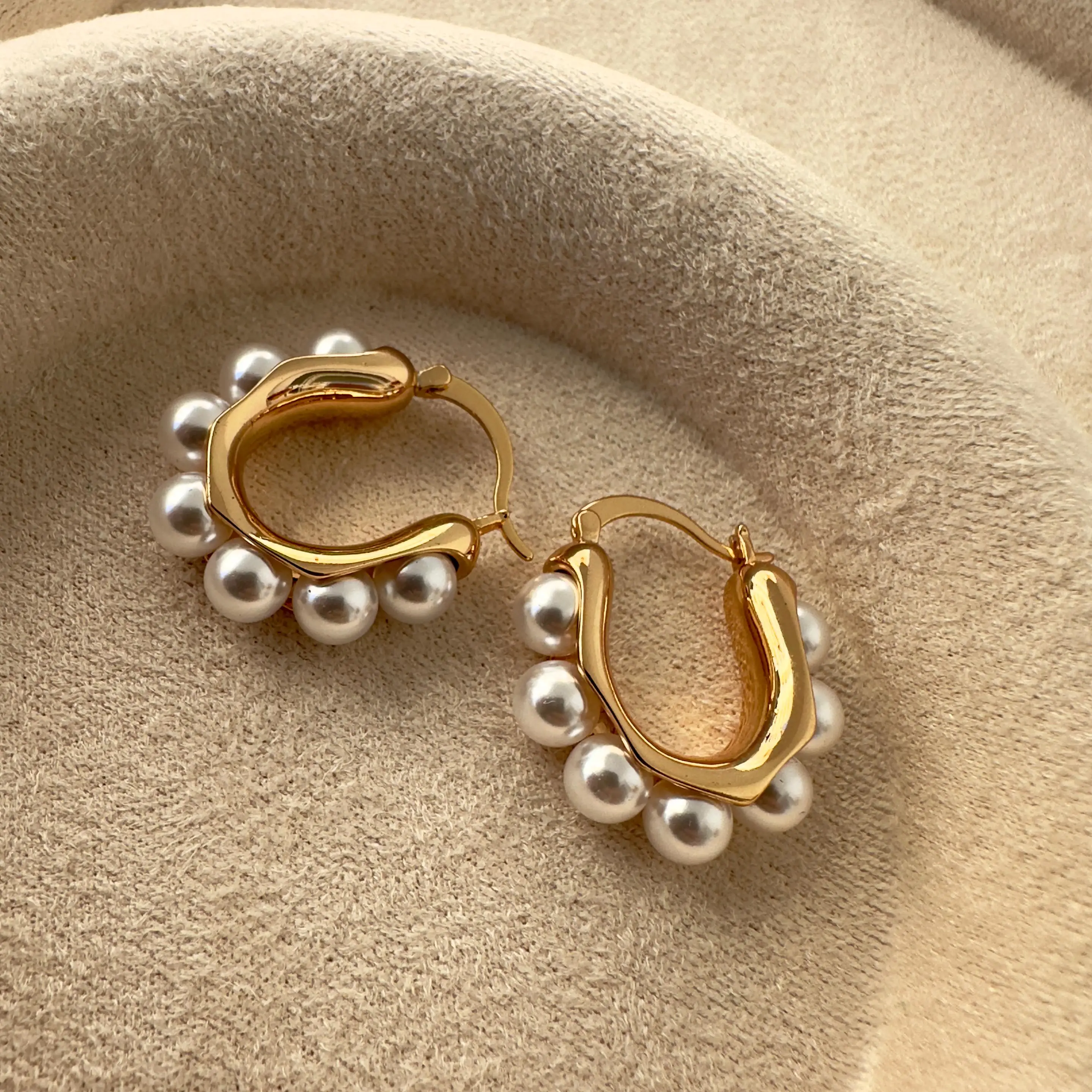 İnci Elips Gold Küpe