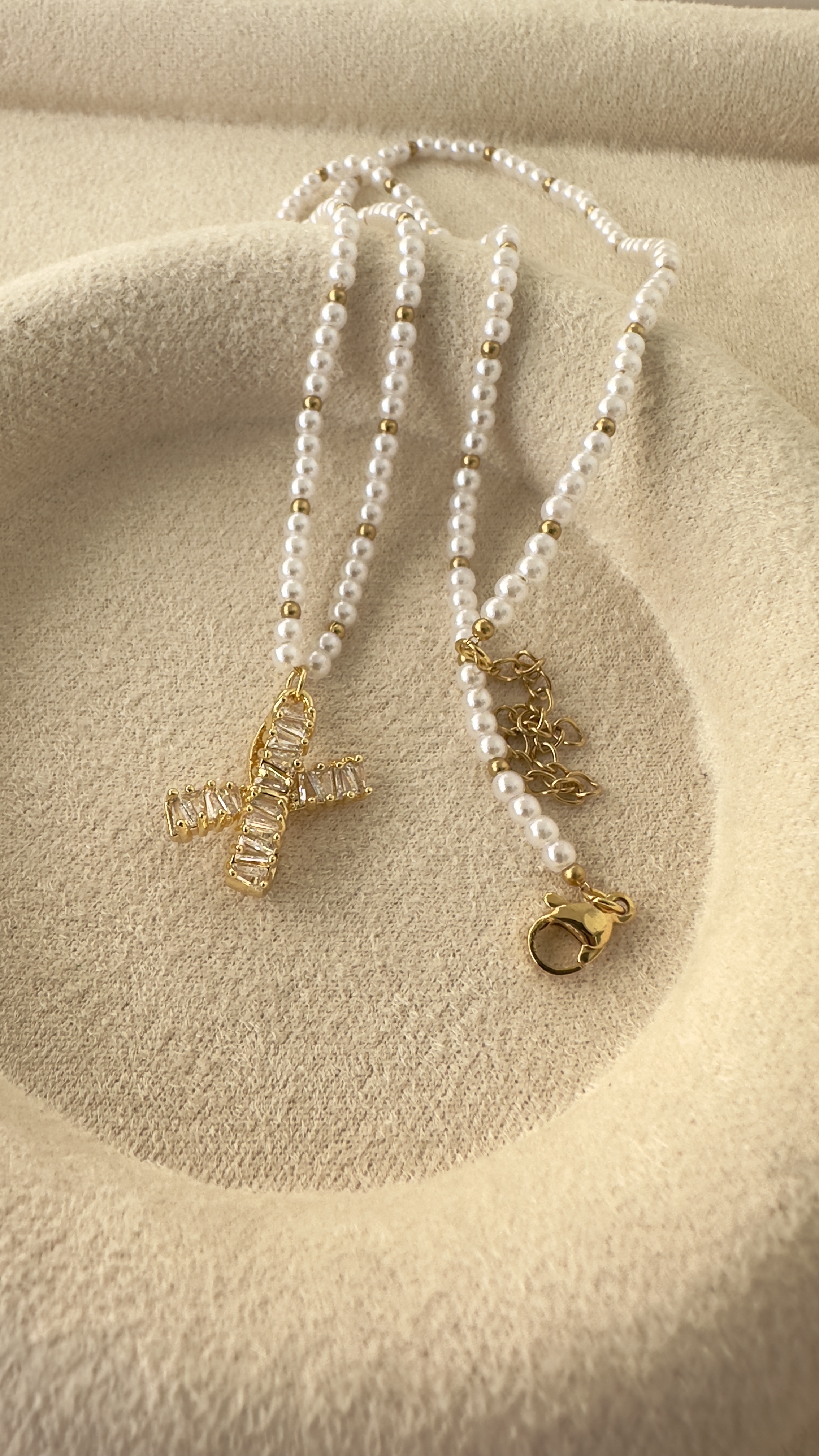 İnci Zincirli X Gold Çelik Kolye