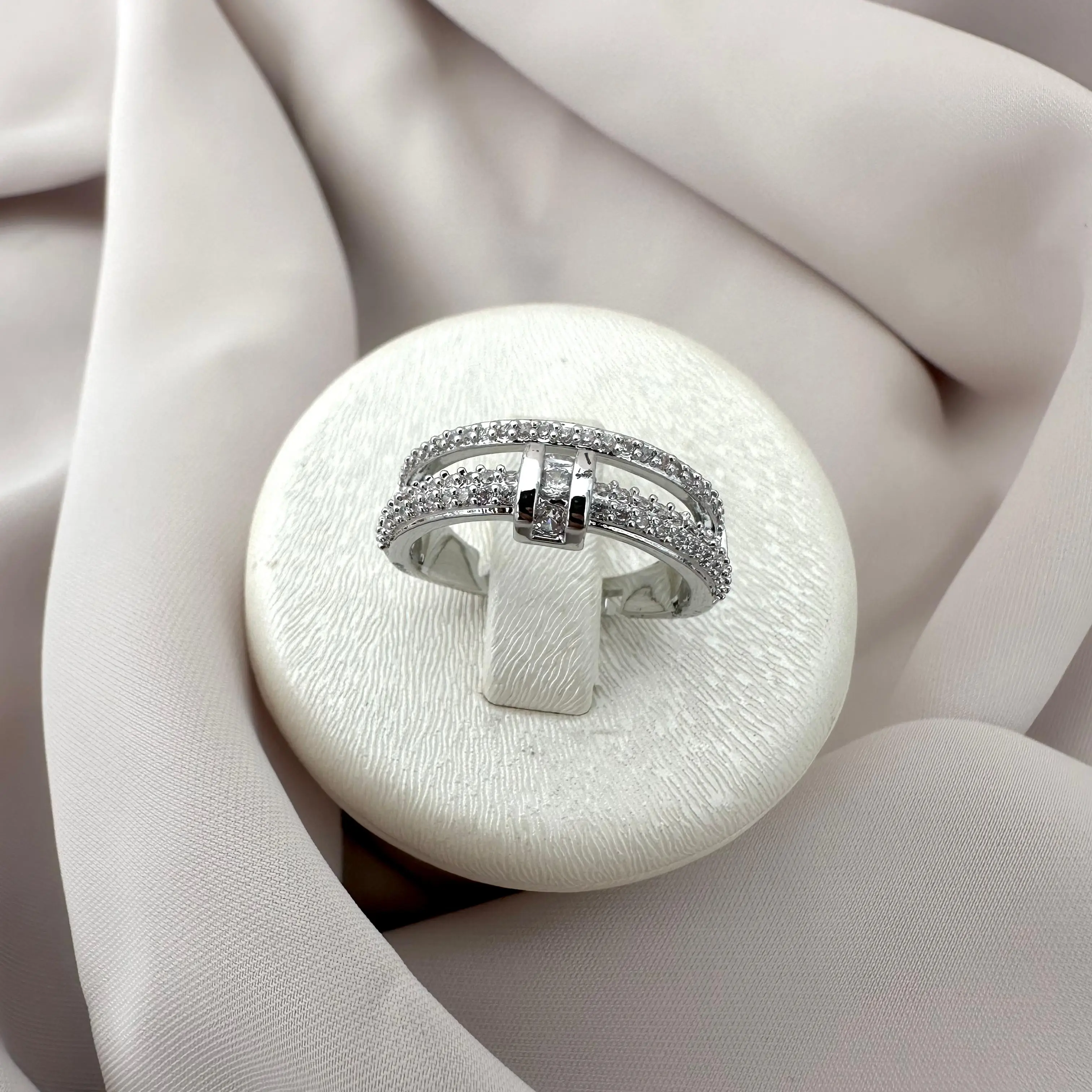 GY0018 Silver İki Sıralı Taş Yüzük
