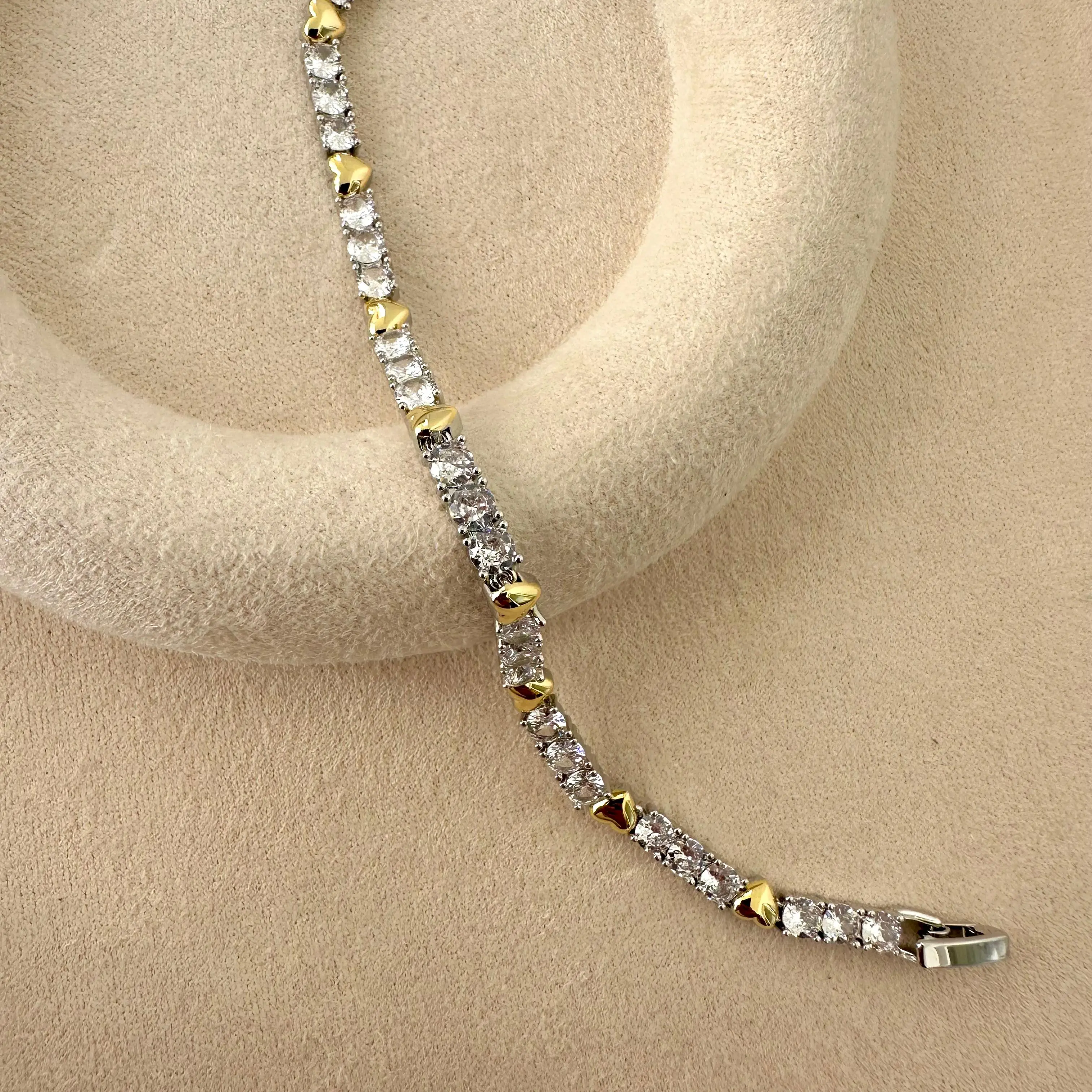 GY0009 Gold Silver Kalp Taşlı Bileklik