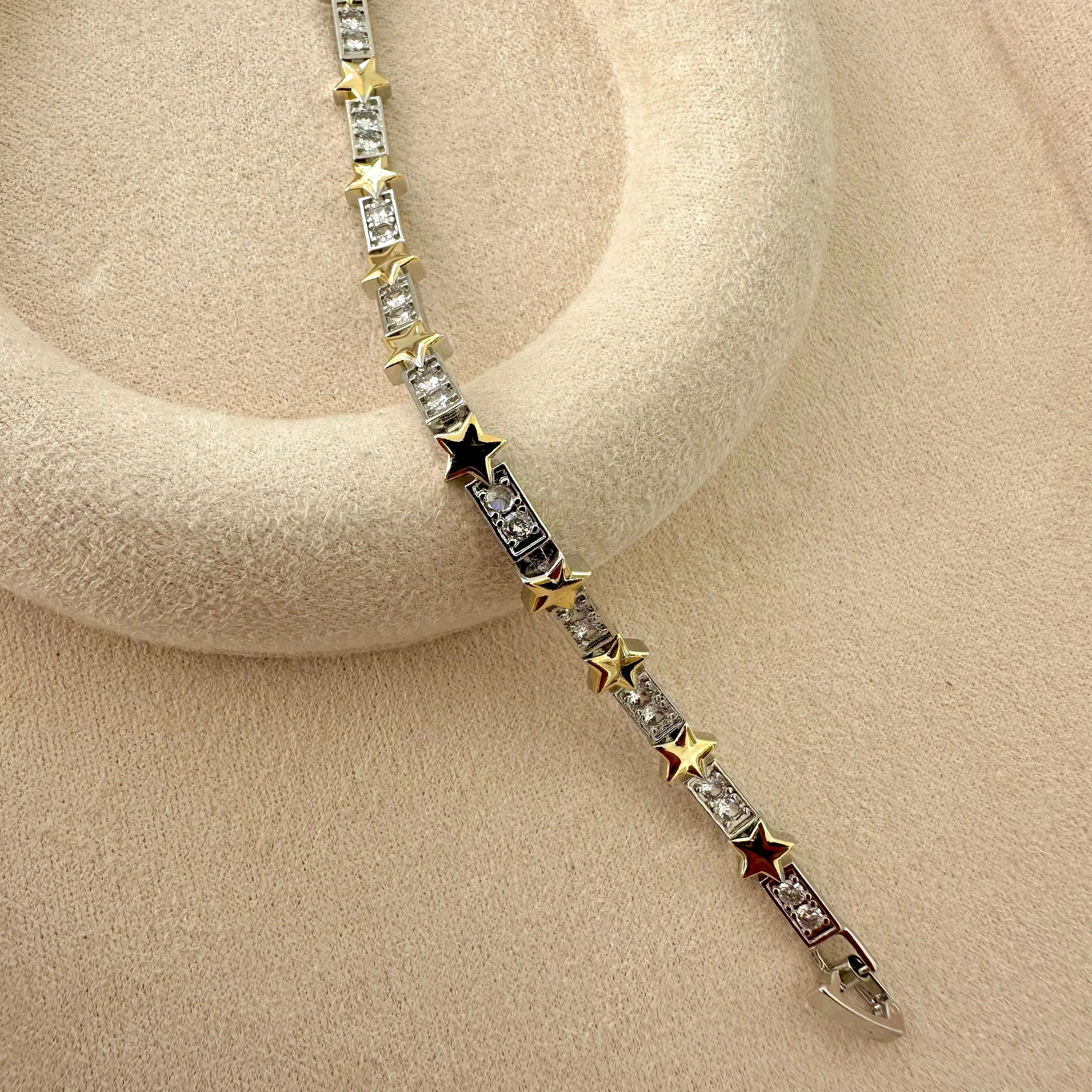 GY0015 Gold Yıldız ve Çift Sıra Taş Bileklik