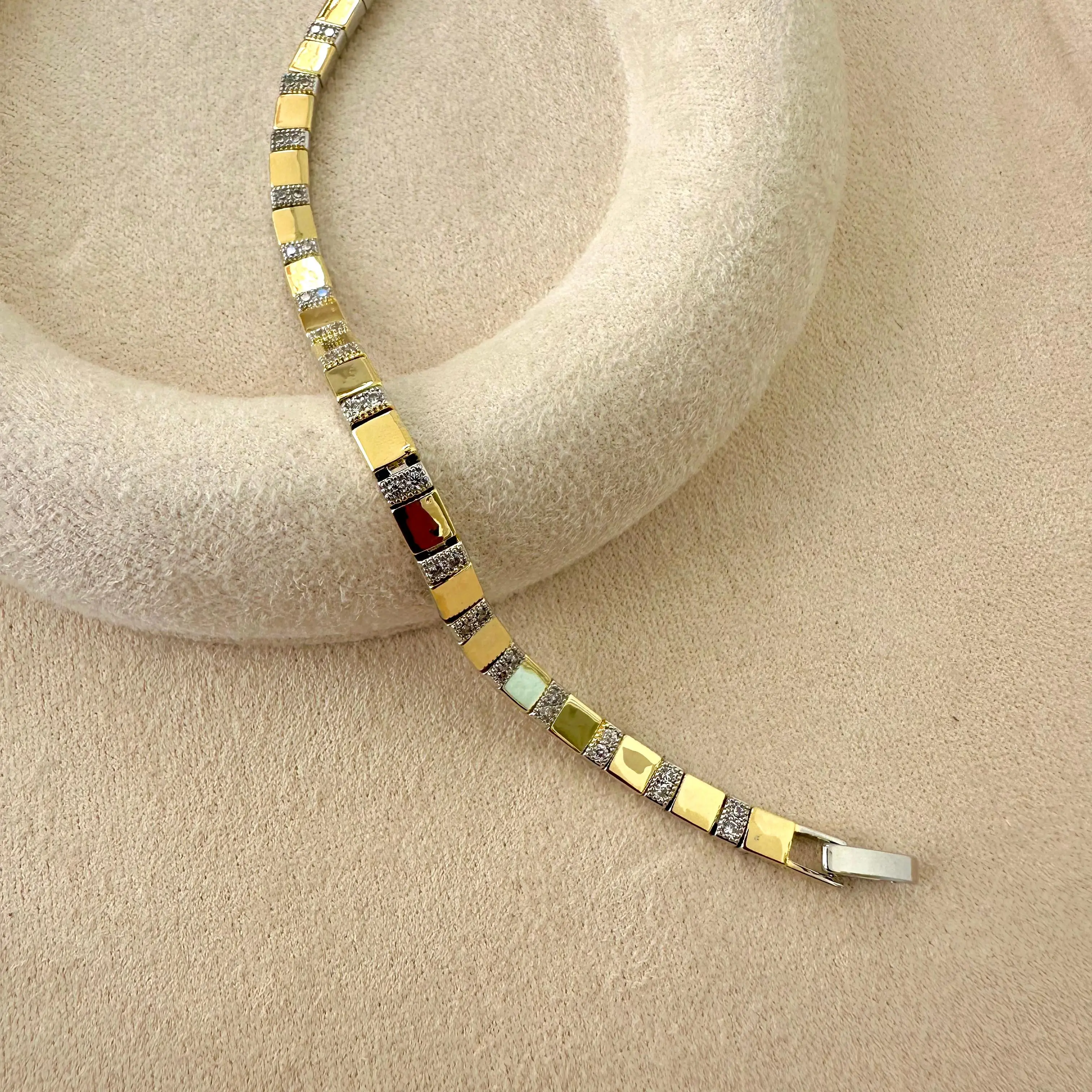 GY0019 Kare Dilim Gold Plaka Silver Taş Bileklik