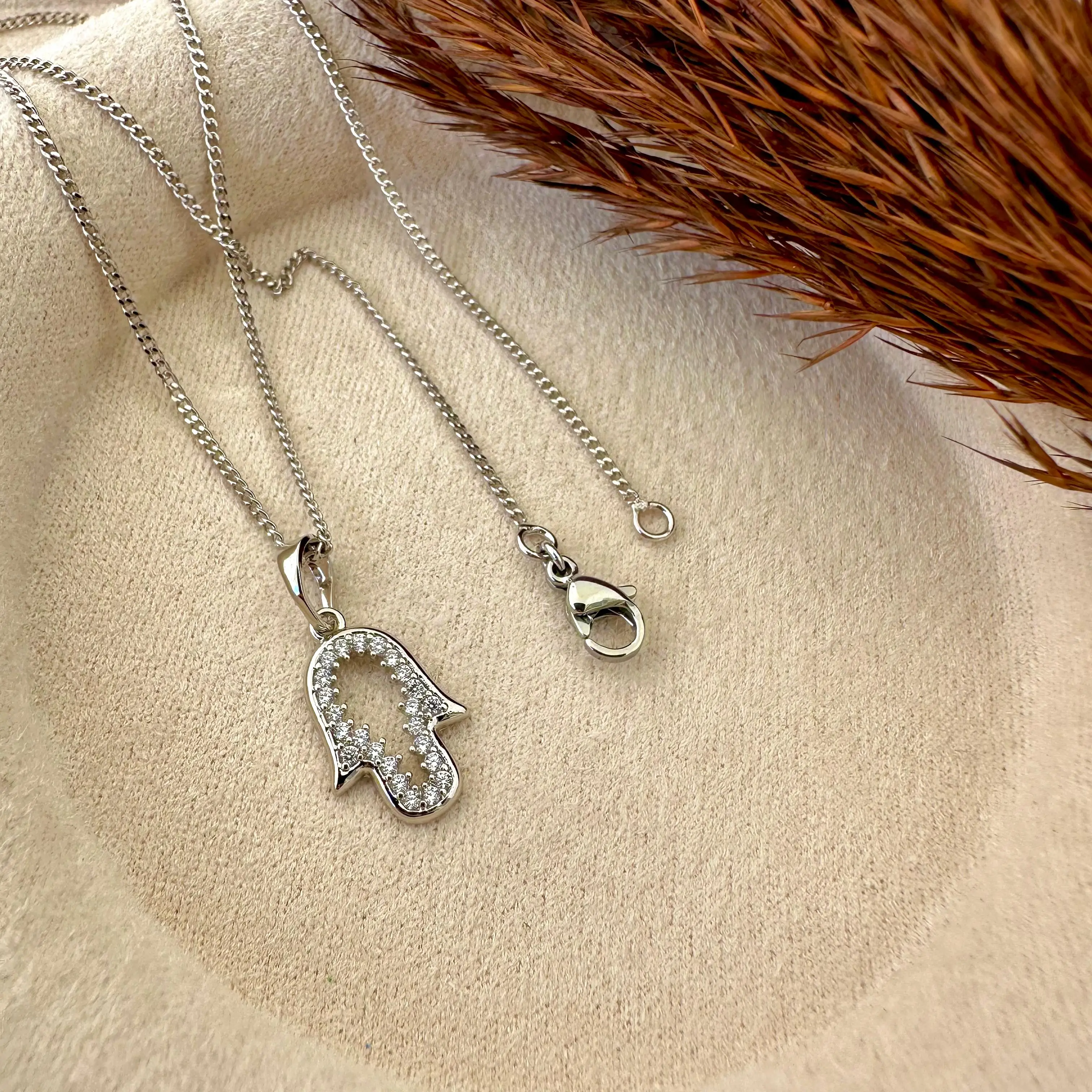 GY0021 Silver Hamsa Eli Kolye