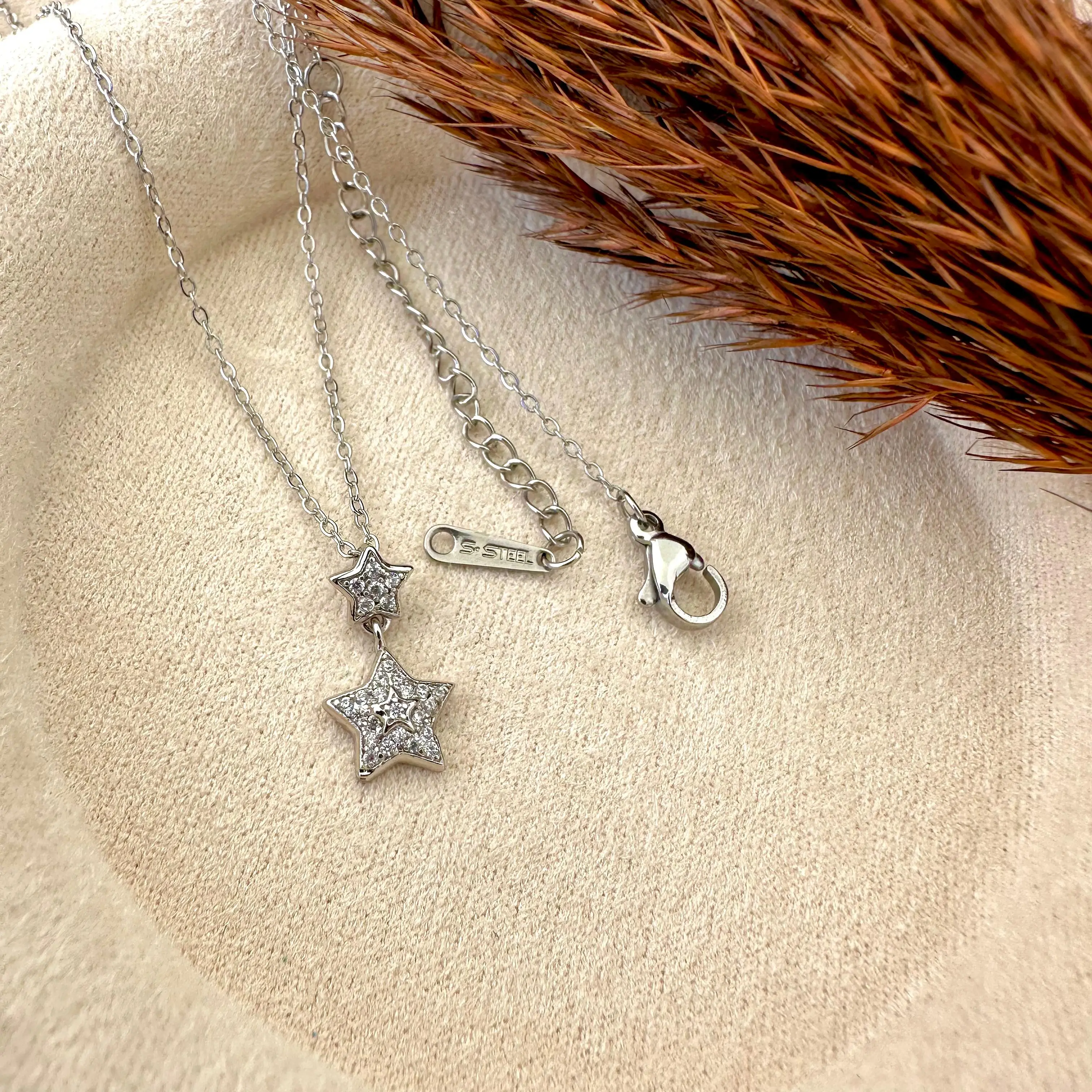 GY0022 Silver Çift Sıra Yıldız Kolye