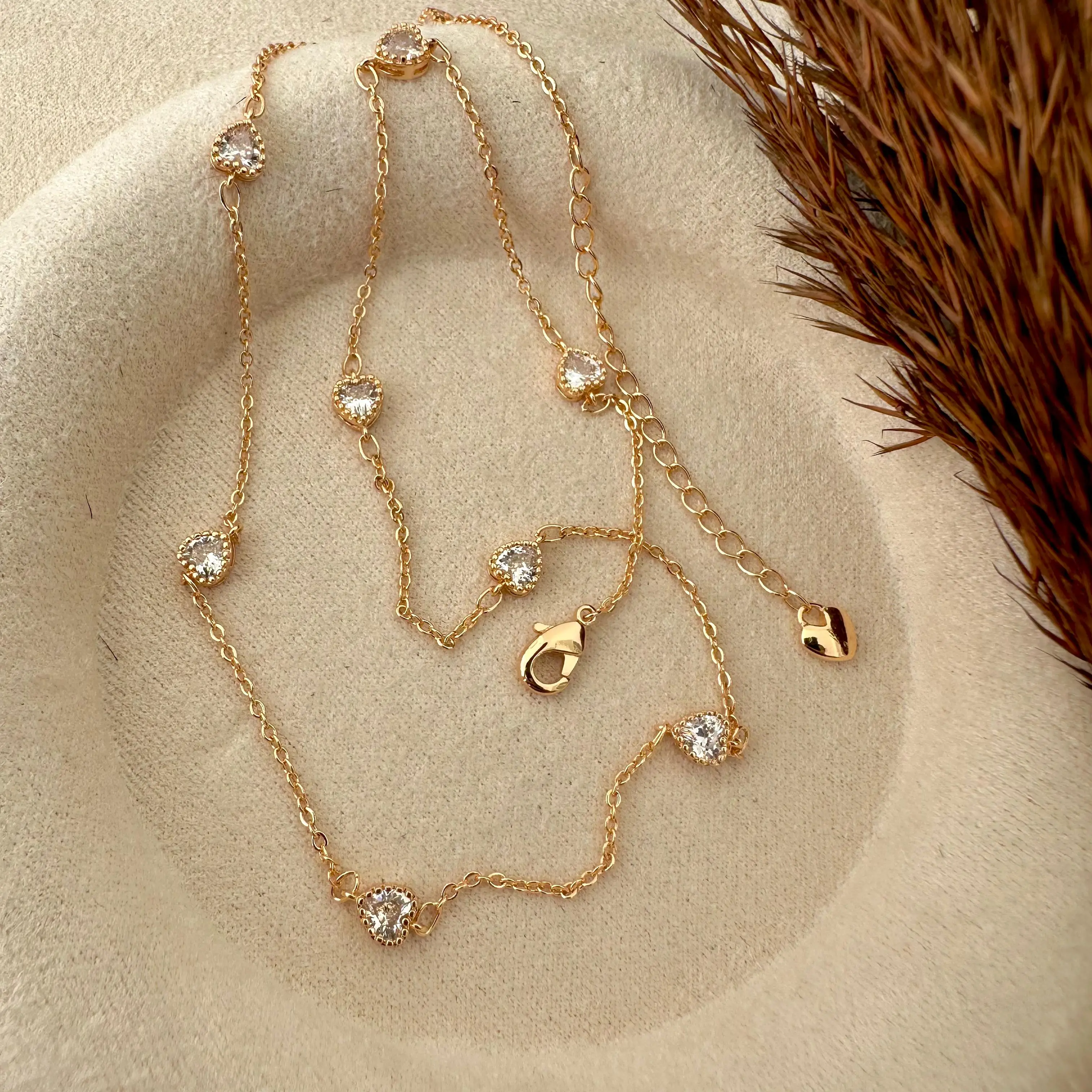 GY0024 Gold Kalp Taşlı Kolye