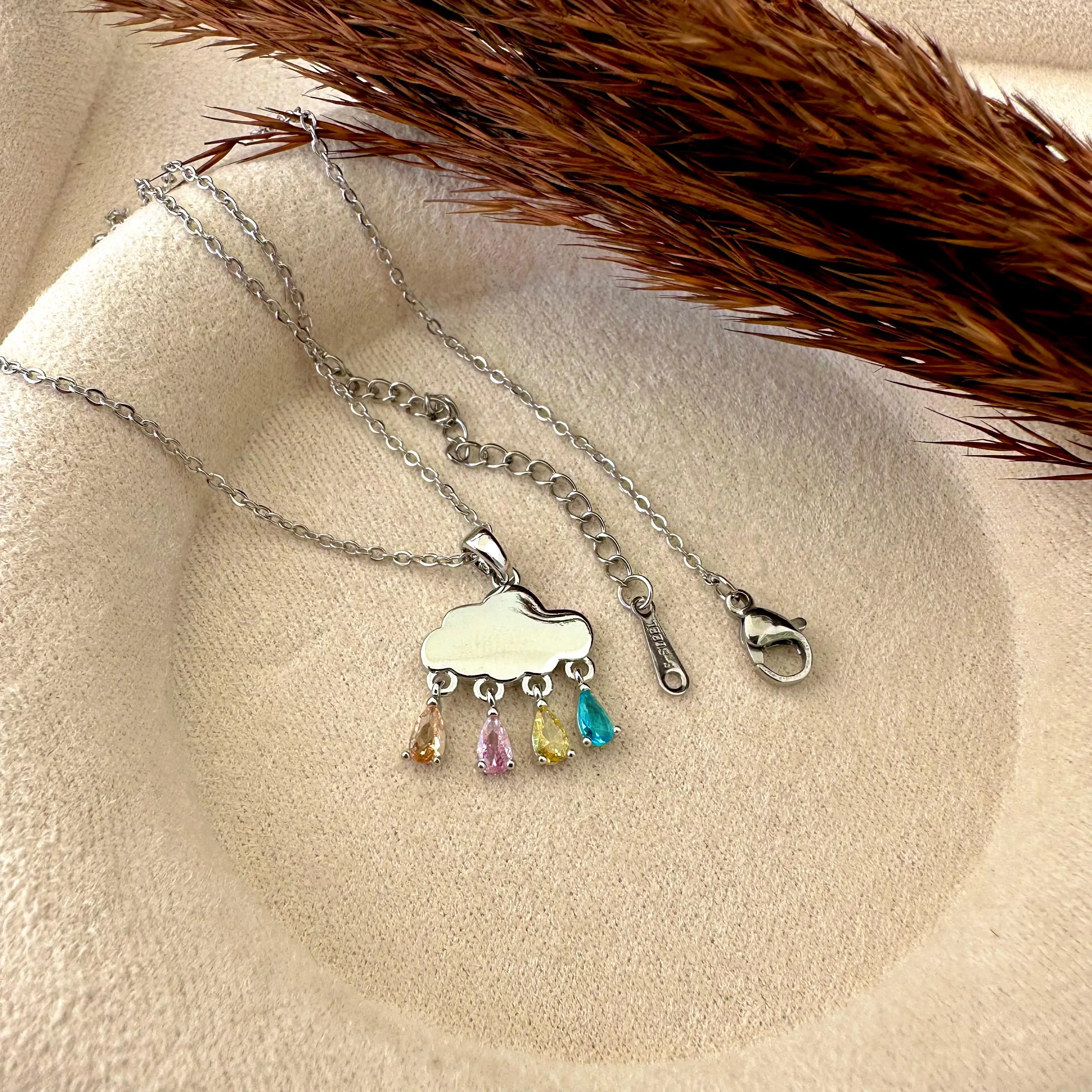 GY0030 Silver Bulutlu Renkli Taşlı Kolye