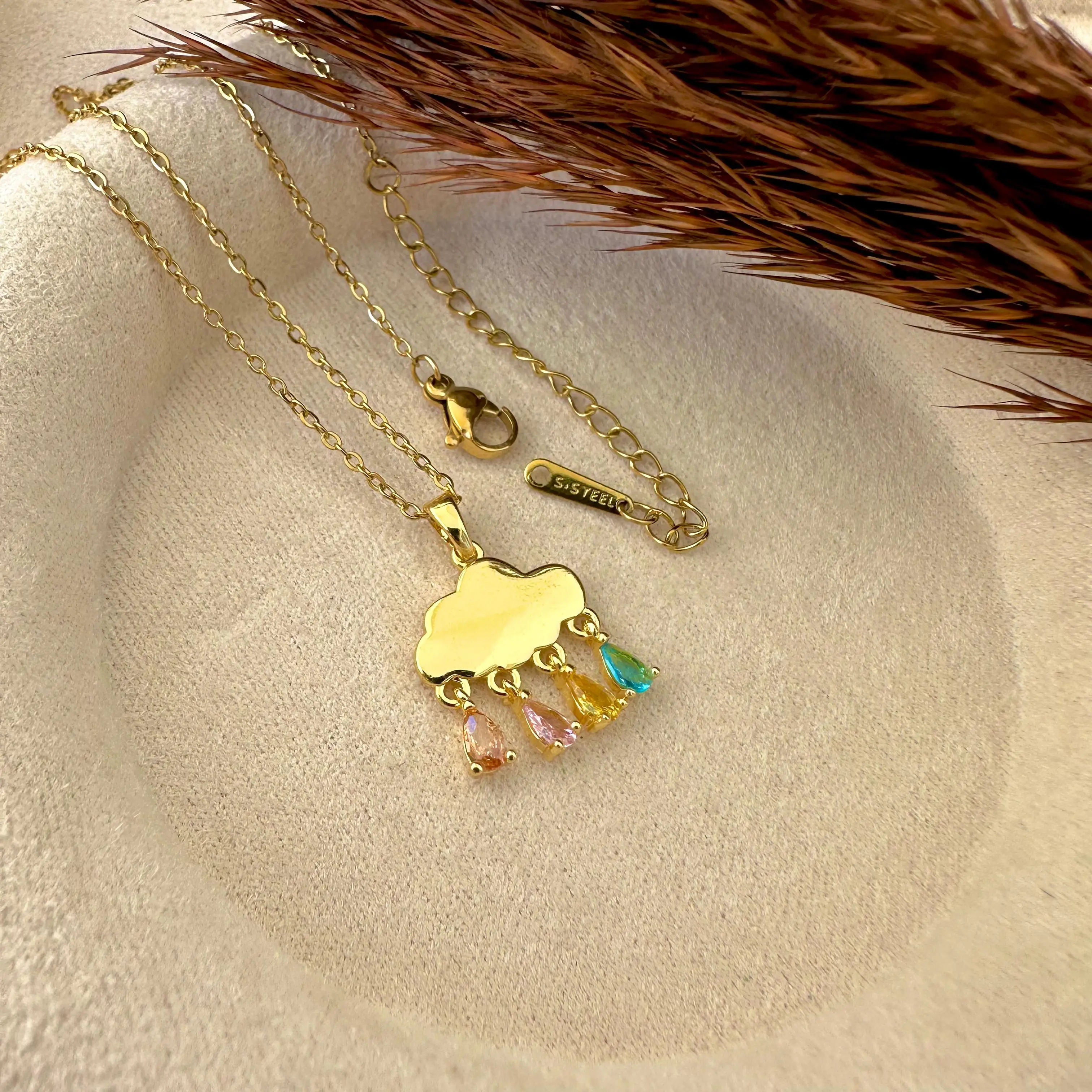 GY0031 Gold Bulutlu Renkli Taşlı Kolye