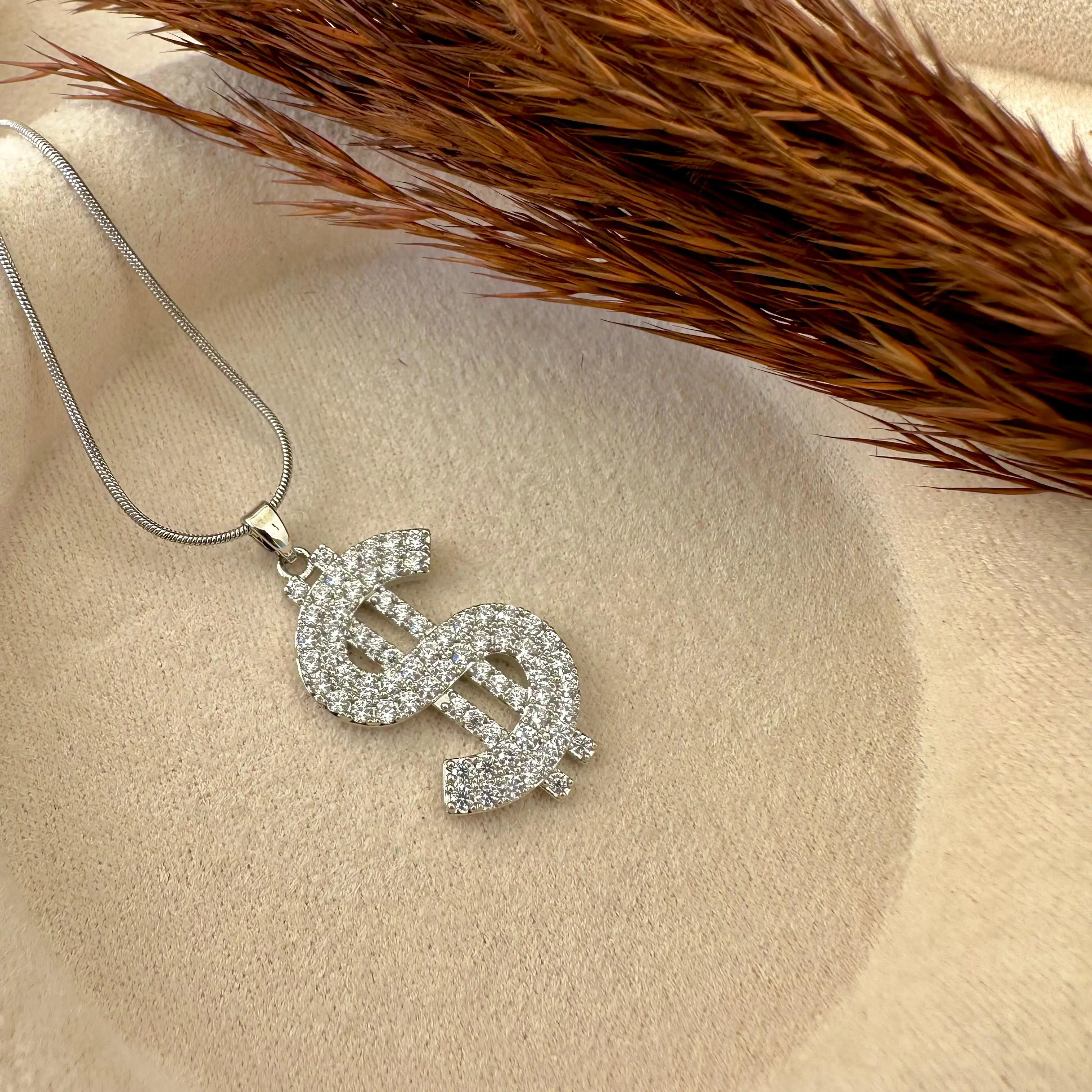 GY0033 Silver Dolar Taşlı Kolye