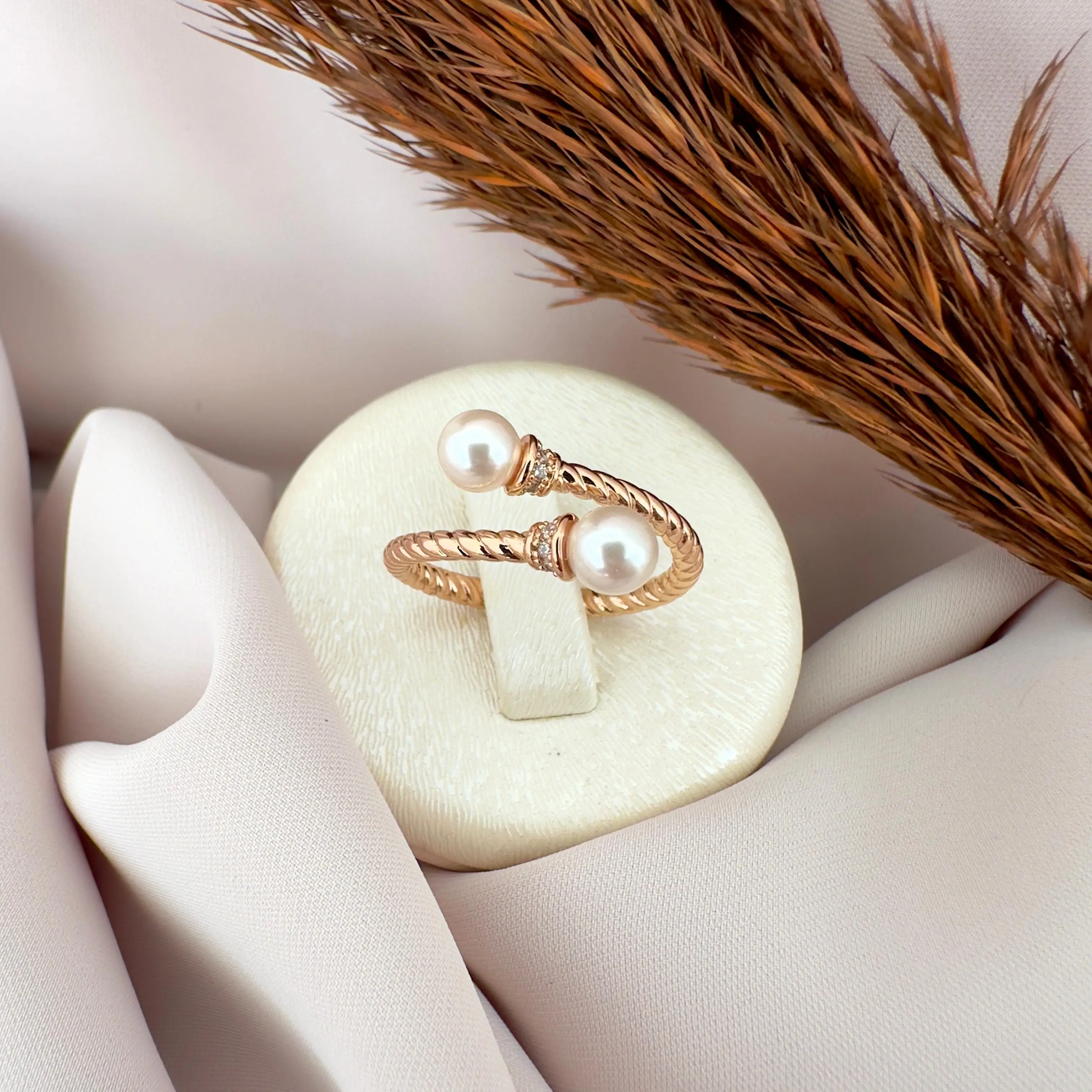GY0027 Rose Gold İncili Sarmal Yüzük