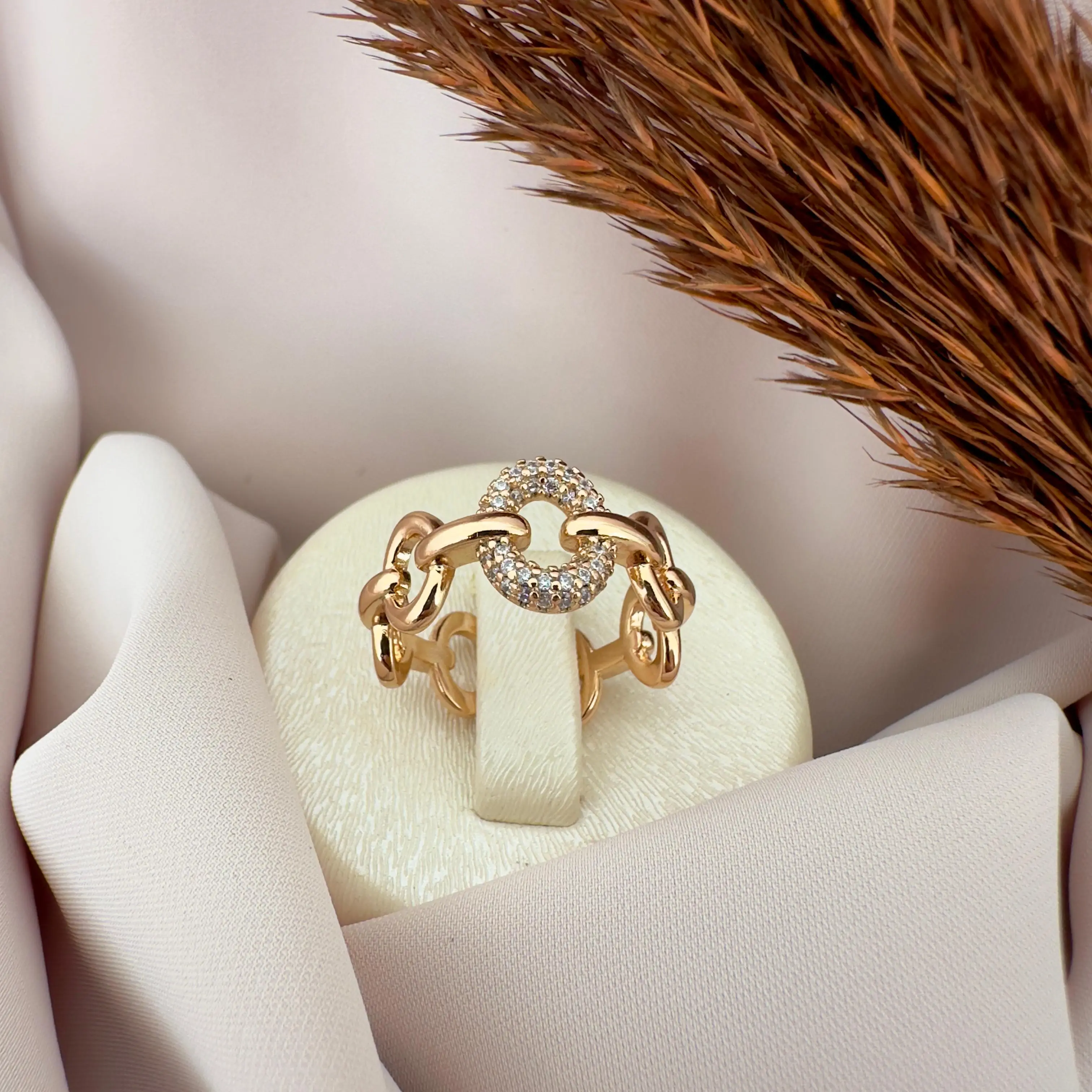 GY0036 Rose Gold Zincir Taşlı Yüzük