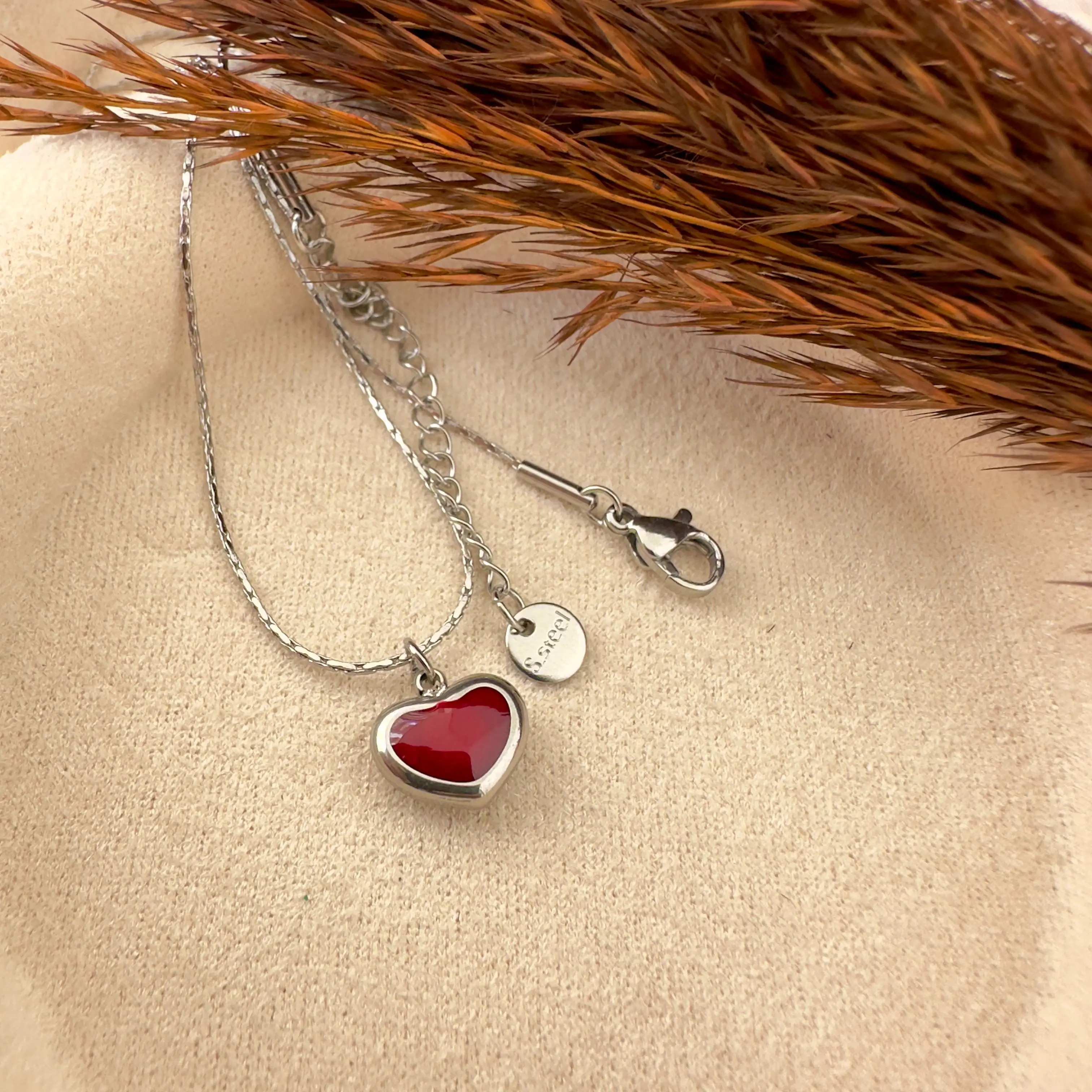 GY0042 Silver Kırmızı Minik Kalp Kolye