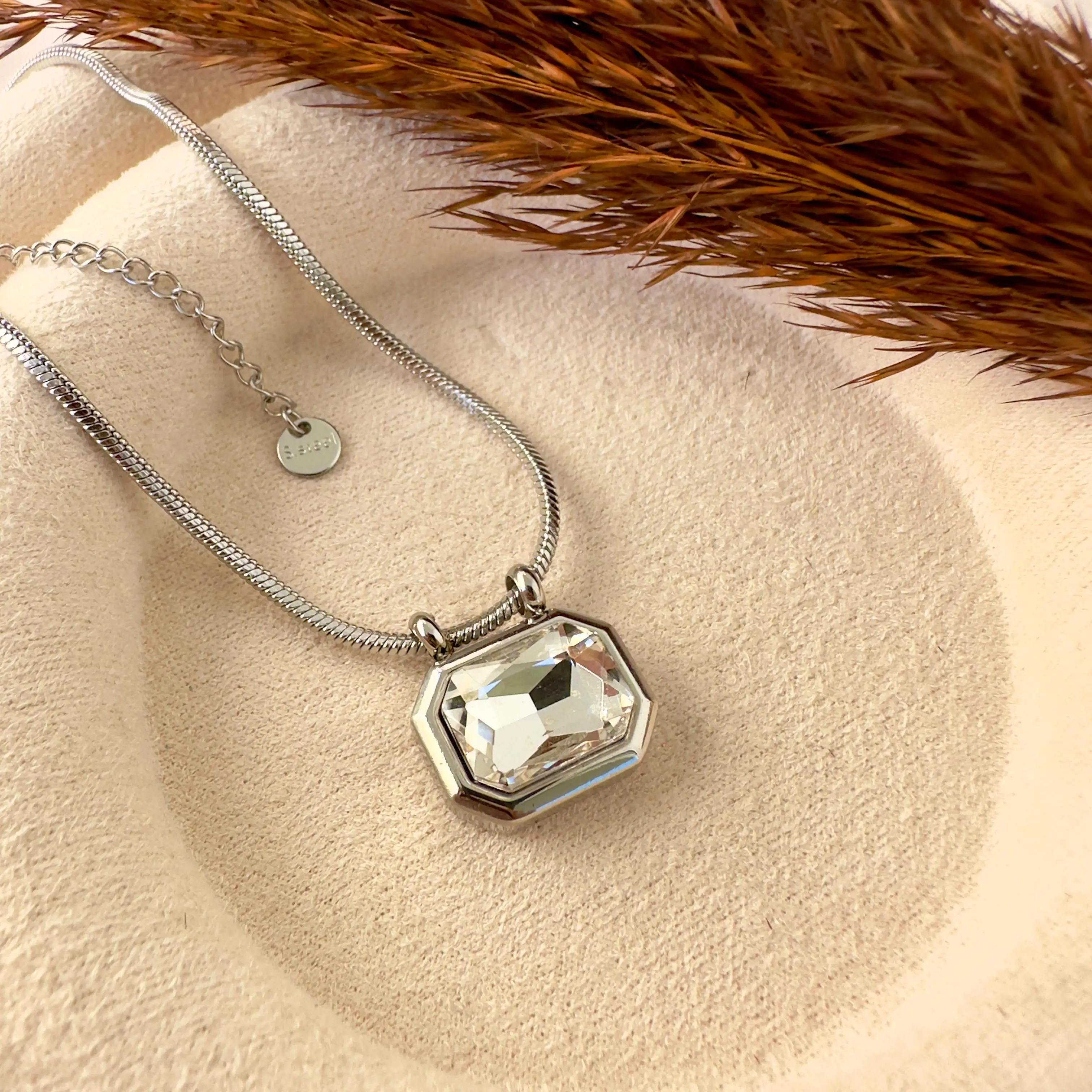 GY0085 Silver Büyük Tek Taş Kolye