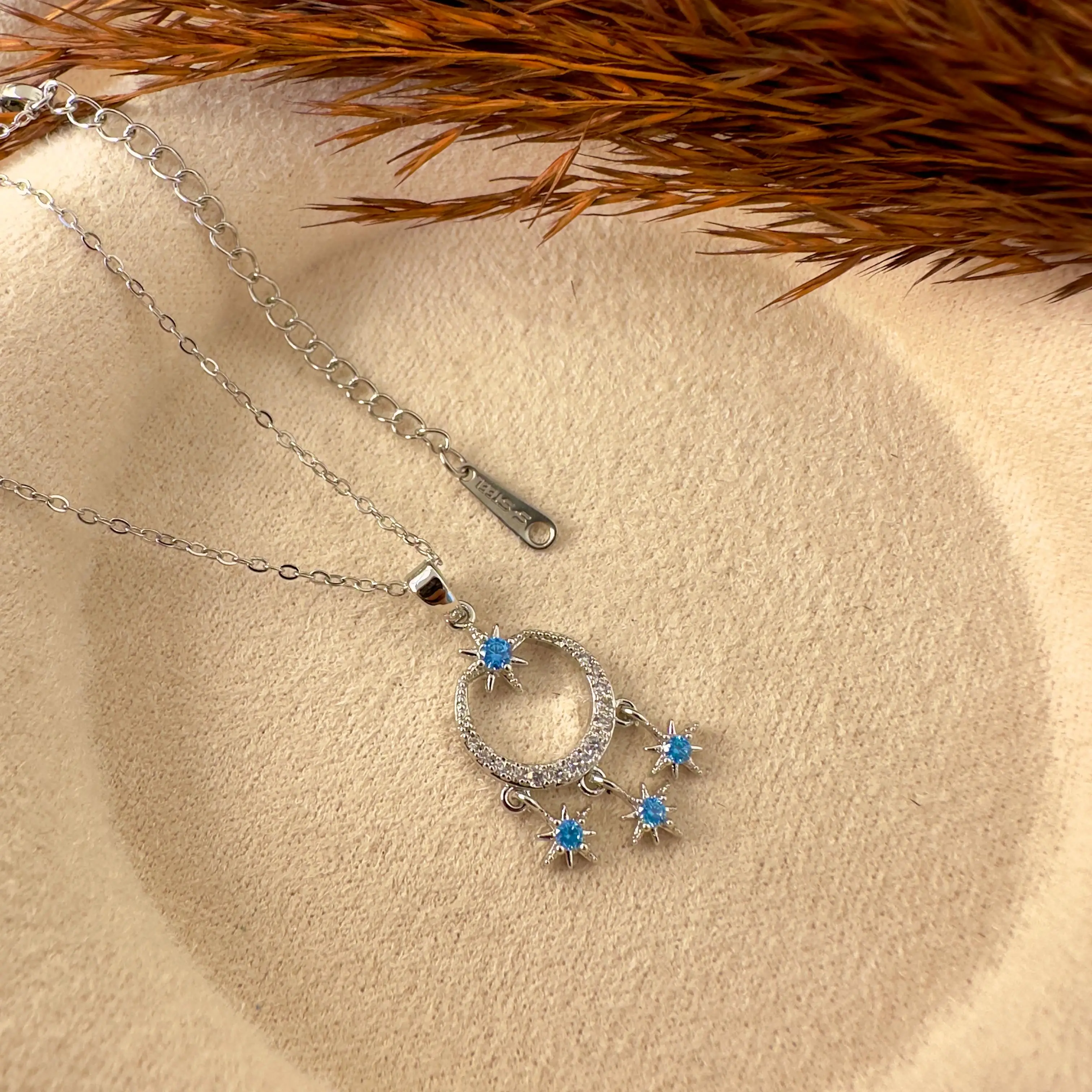 GY0094 Silver Mavi Taşlı Yıldız Kolye