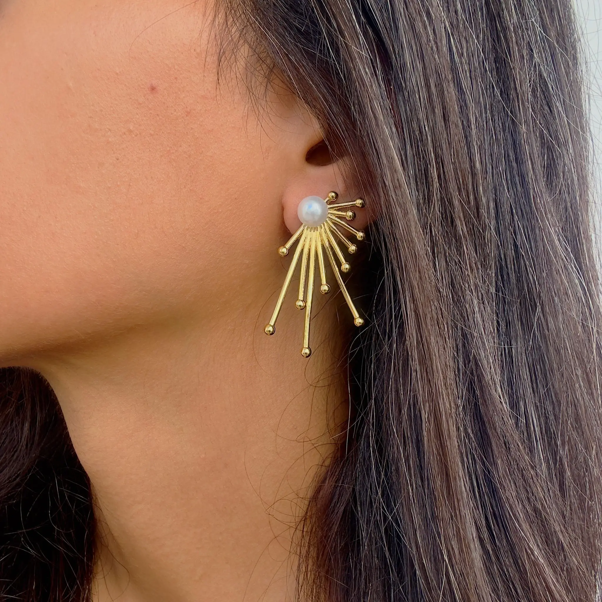 GY0005 Gold İnci Yıldız Küpe