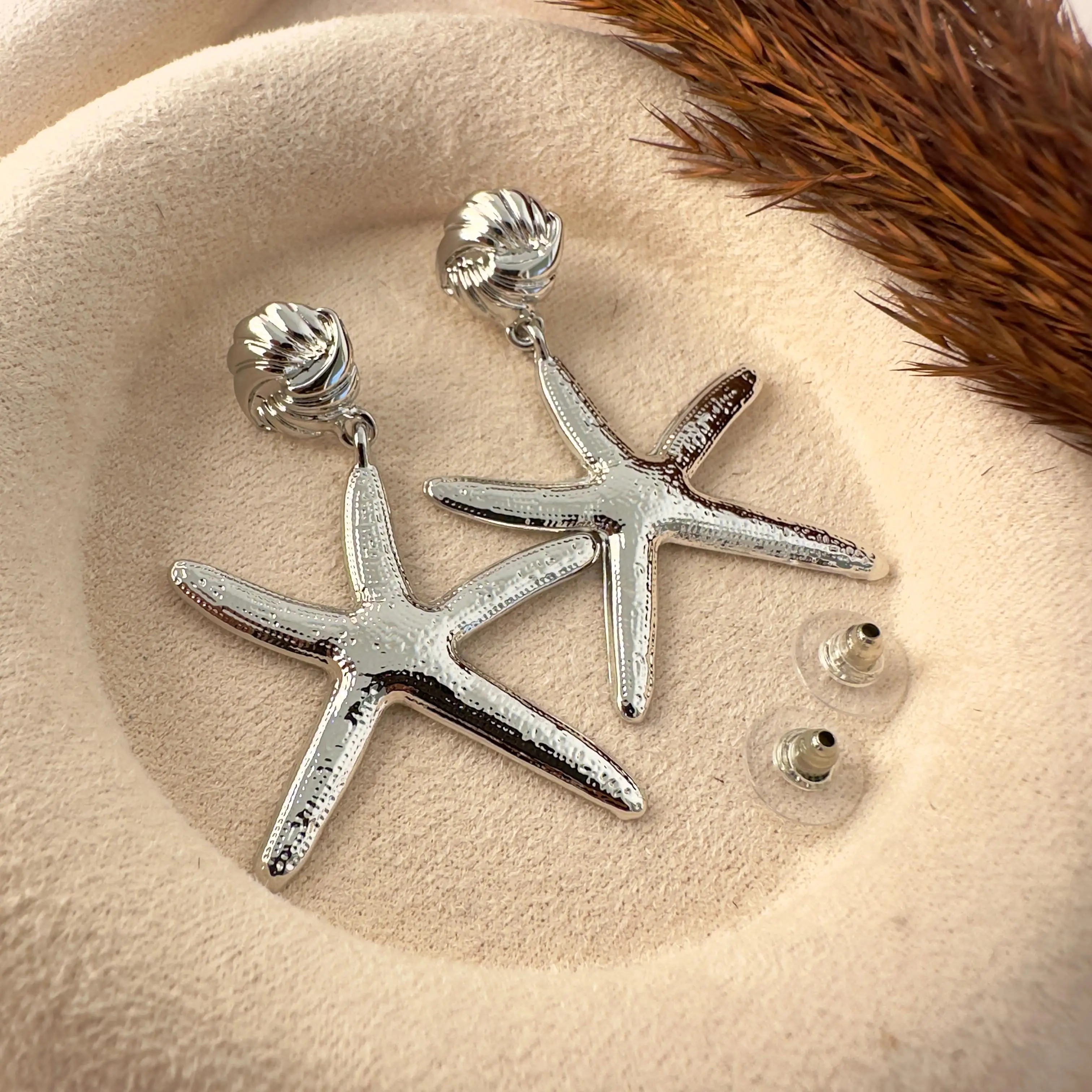 GY0020 Silver Deniz Yıldızı Büyük Küpe