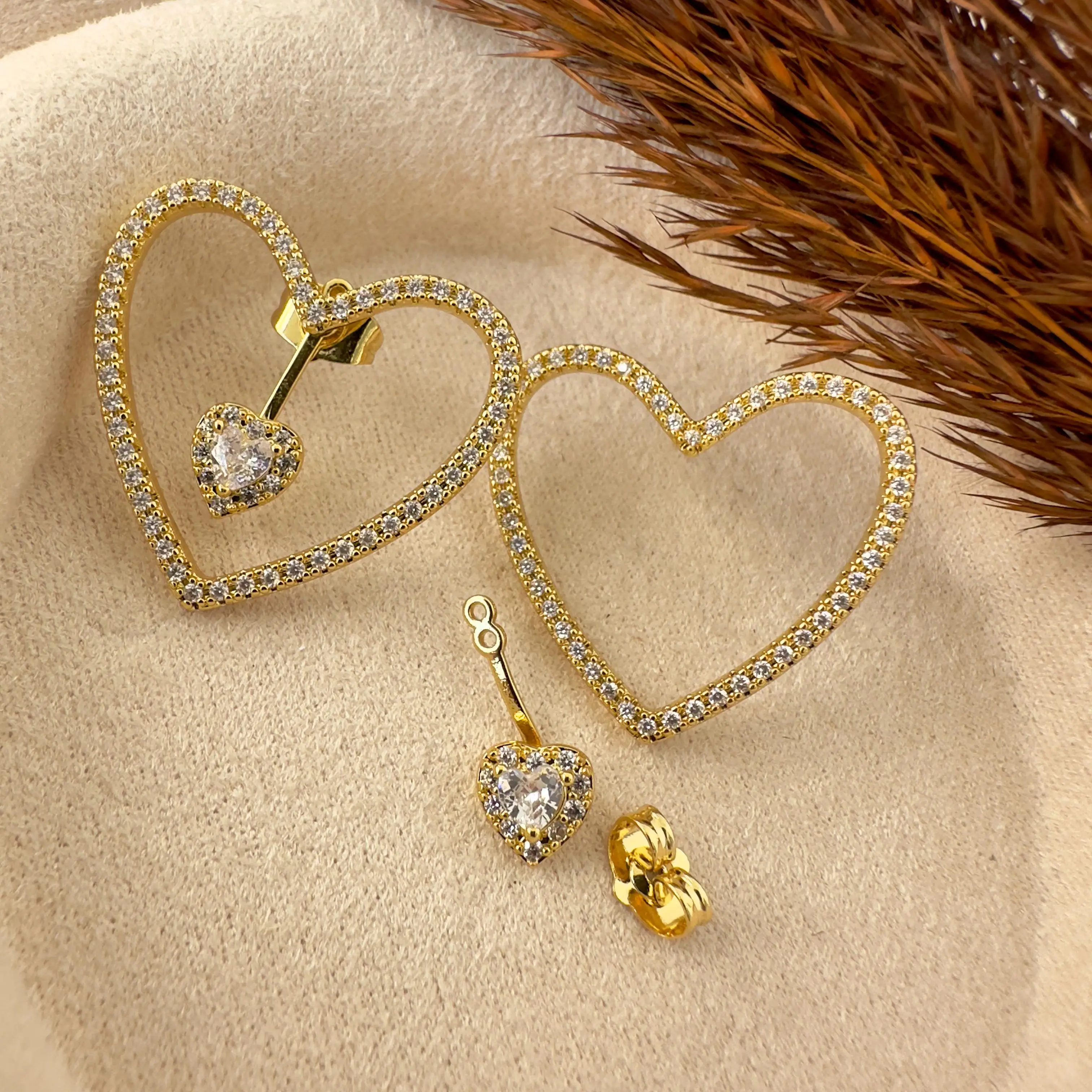 GY0039 Gold Büyük İçi Boş Kalp Küpe