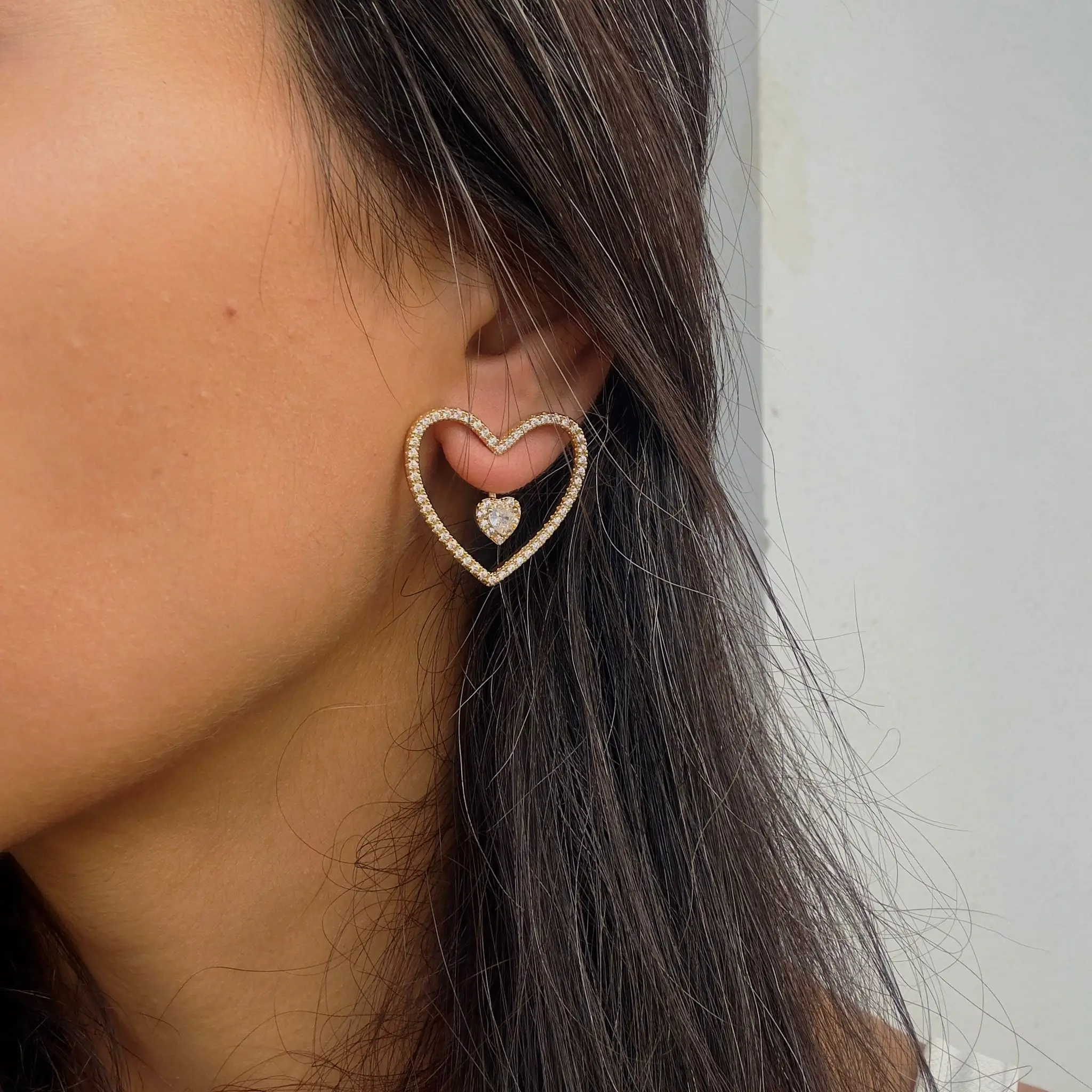 GY0039 Gold Büyük İçi Boş Kalp Küpe