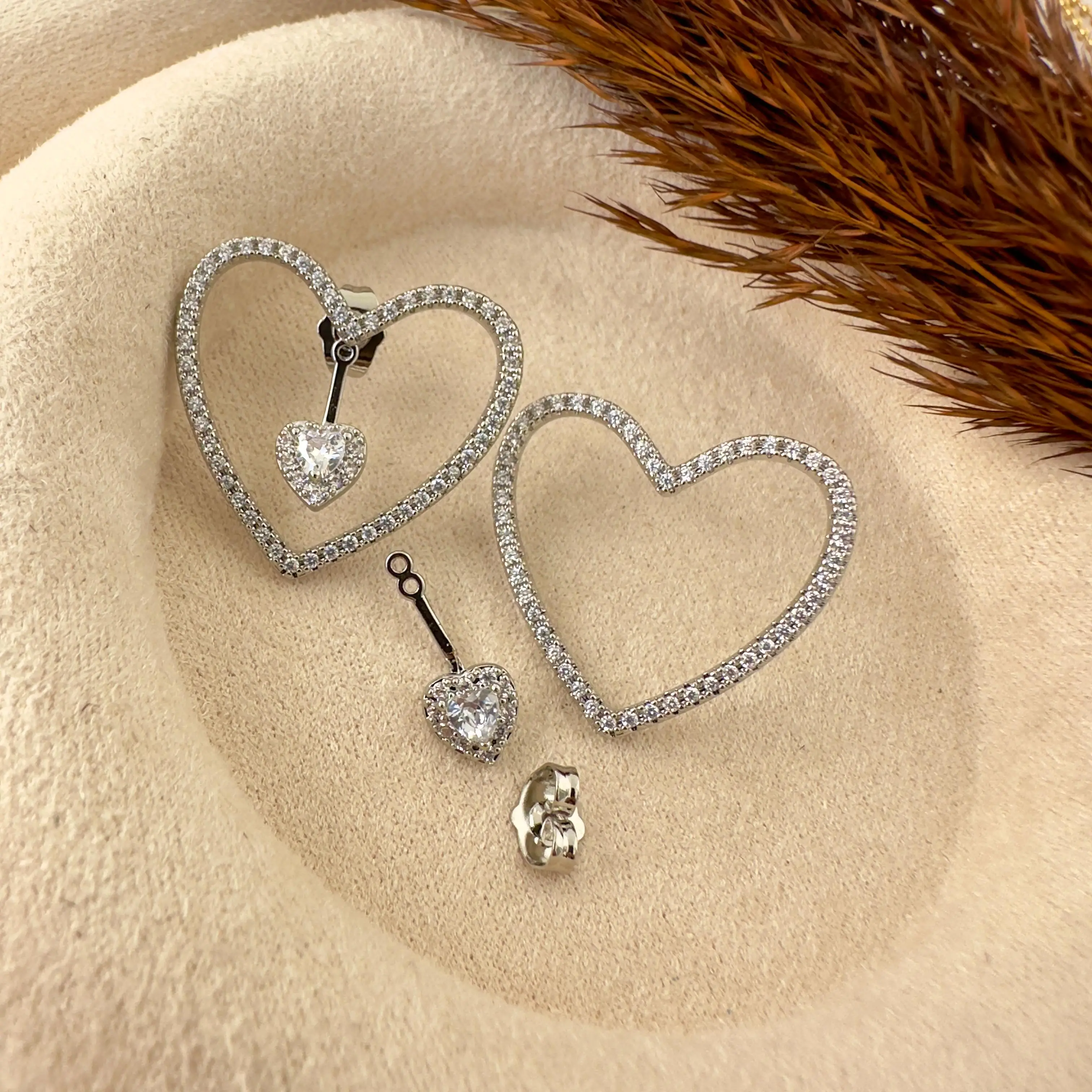 GY0040 Silver Büyük İçi Boş Kalp Küpe