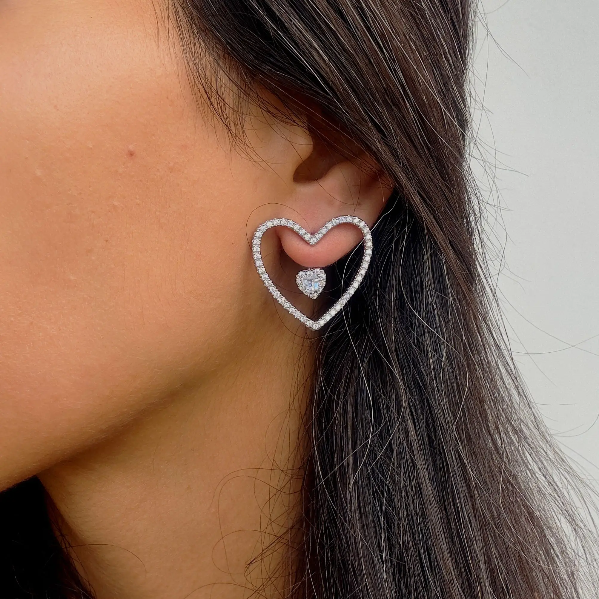 GY0040 Silver Büyük İçi Boş Kalp Küpe