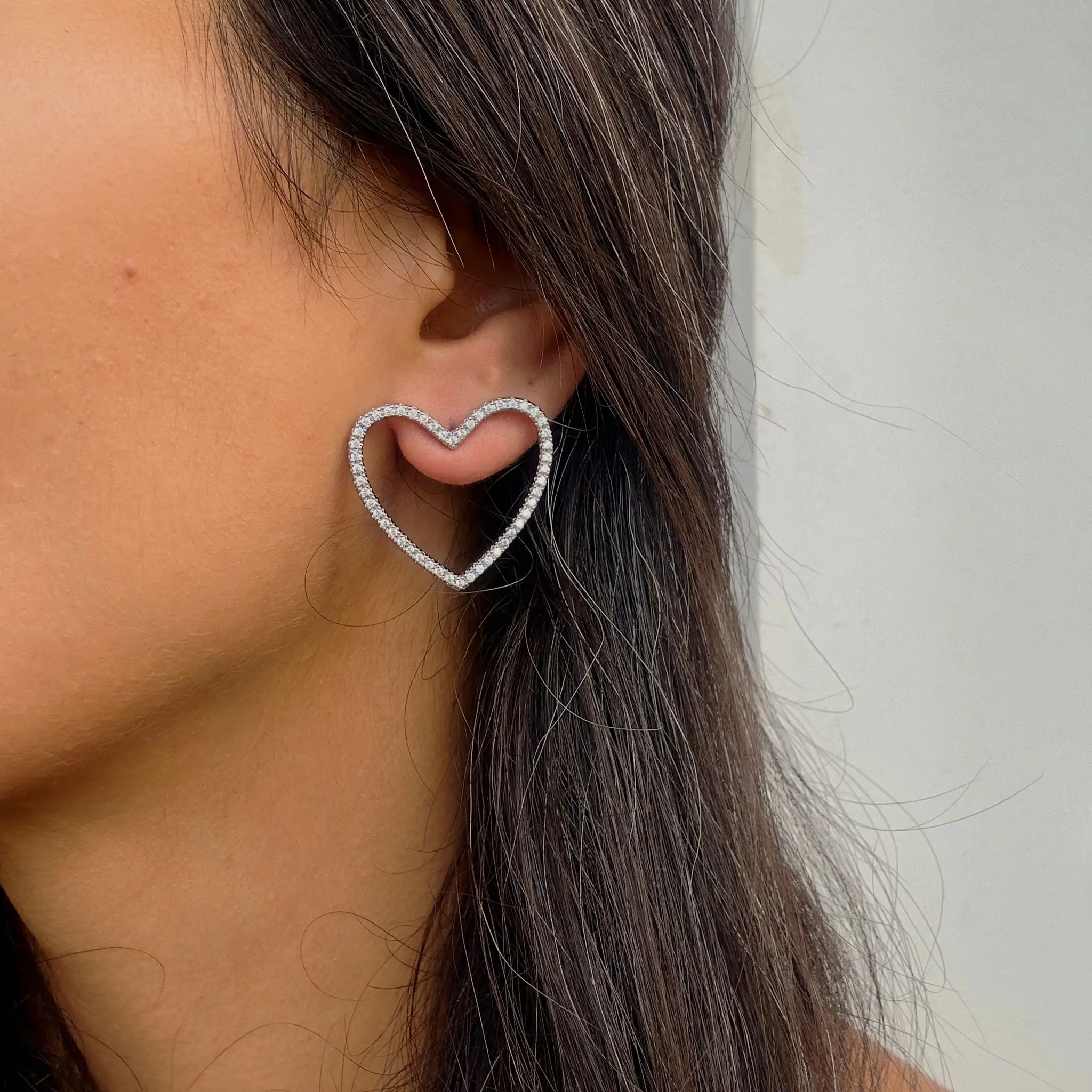 GY0040 Silver Büyük İçi Boş Kalp Küpe