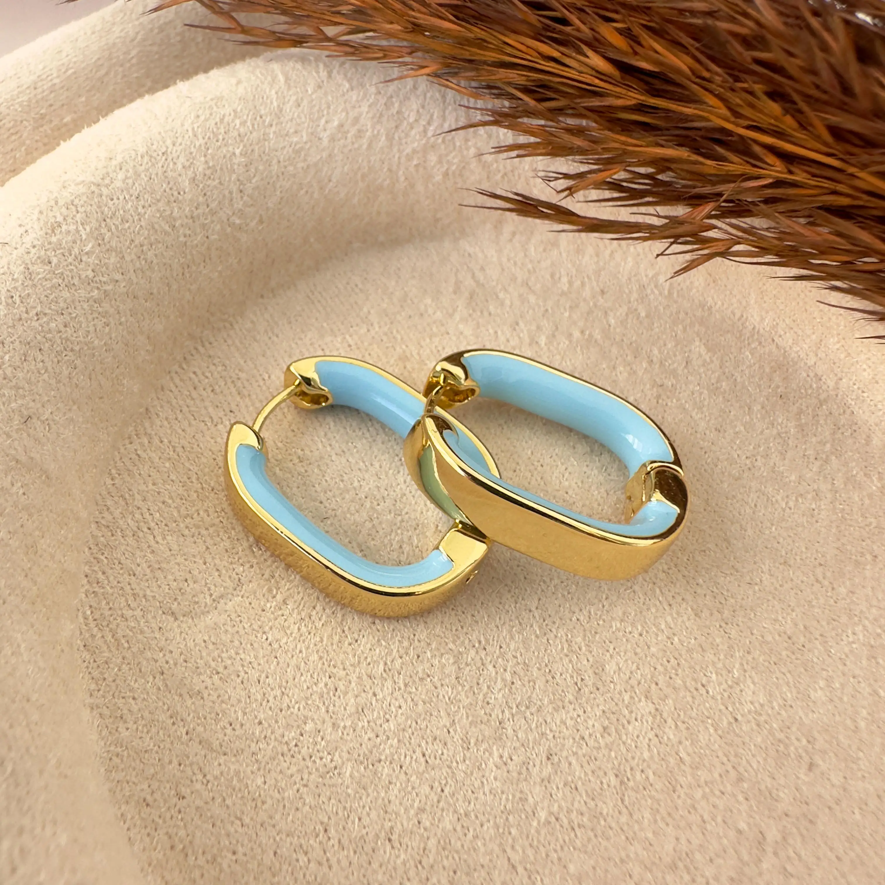 GY0042 Gold Dikdörtgen Mavi Mineli Küpe