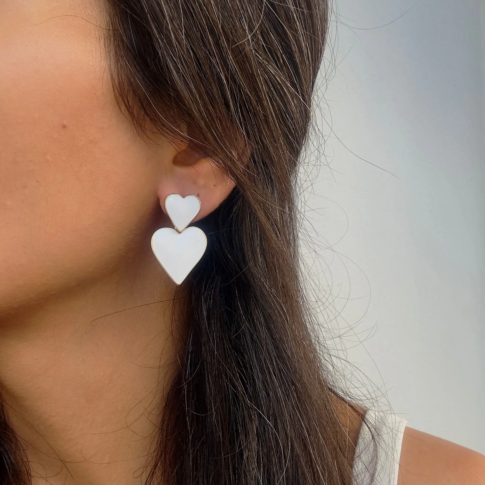 GY0064 Gold Beyaz Kalp Küpe