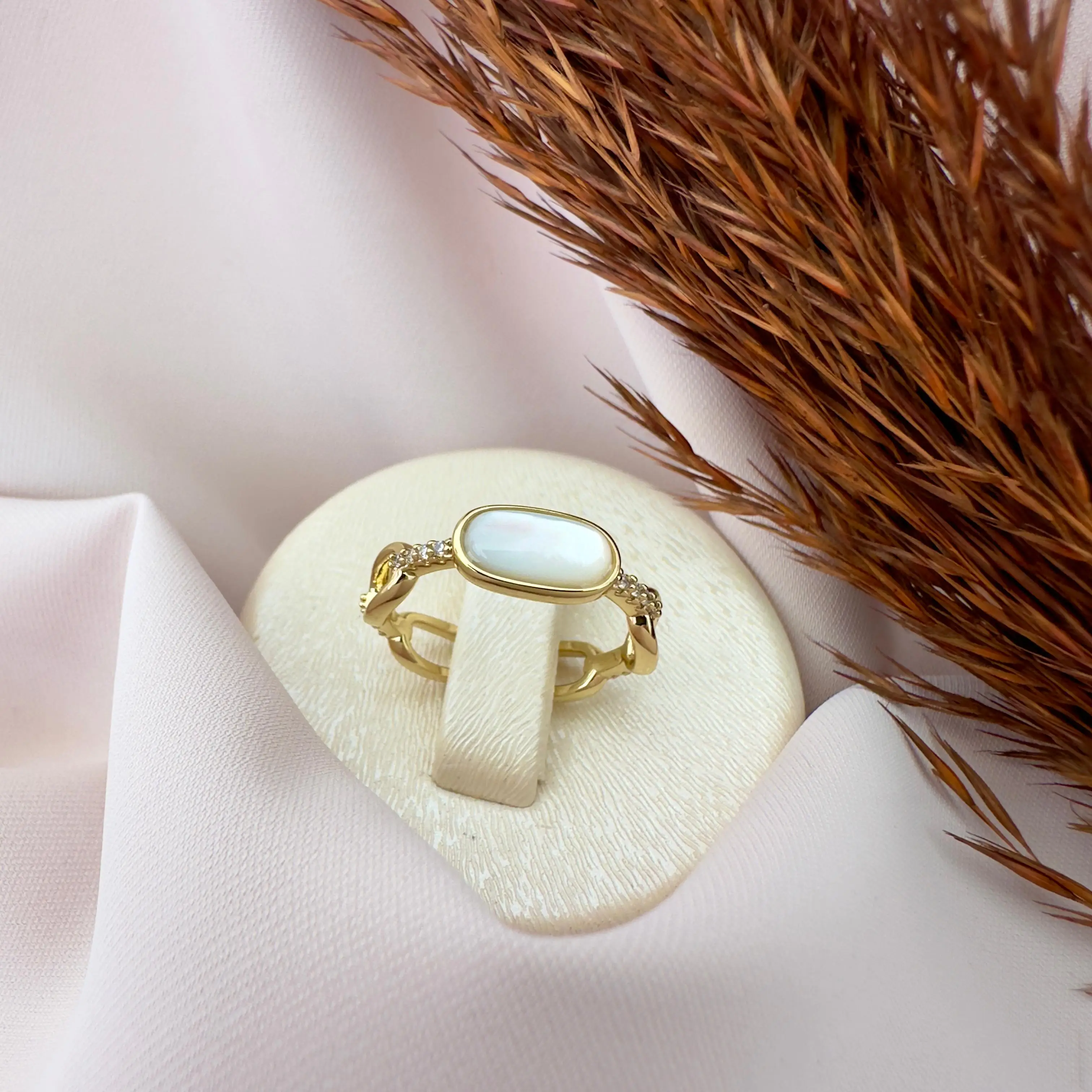 GY0048 Gold Sedef Taşlı Yüzük