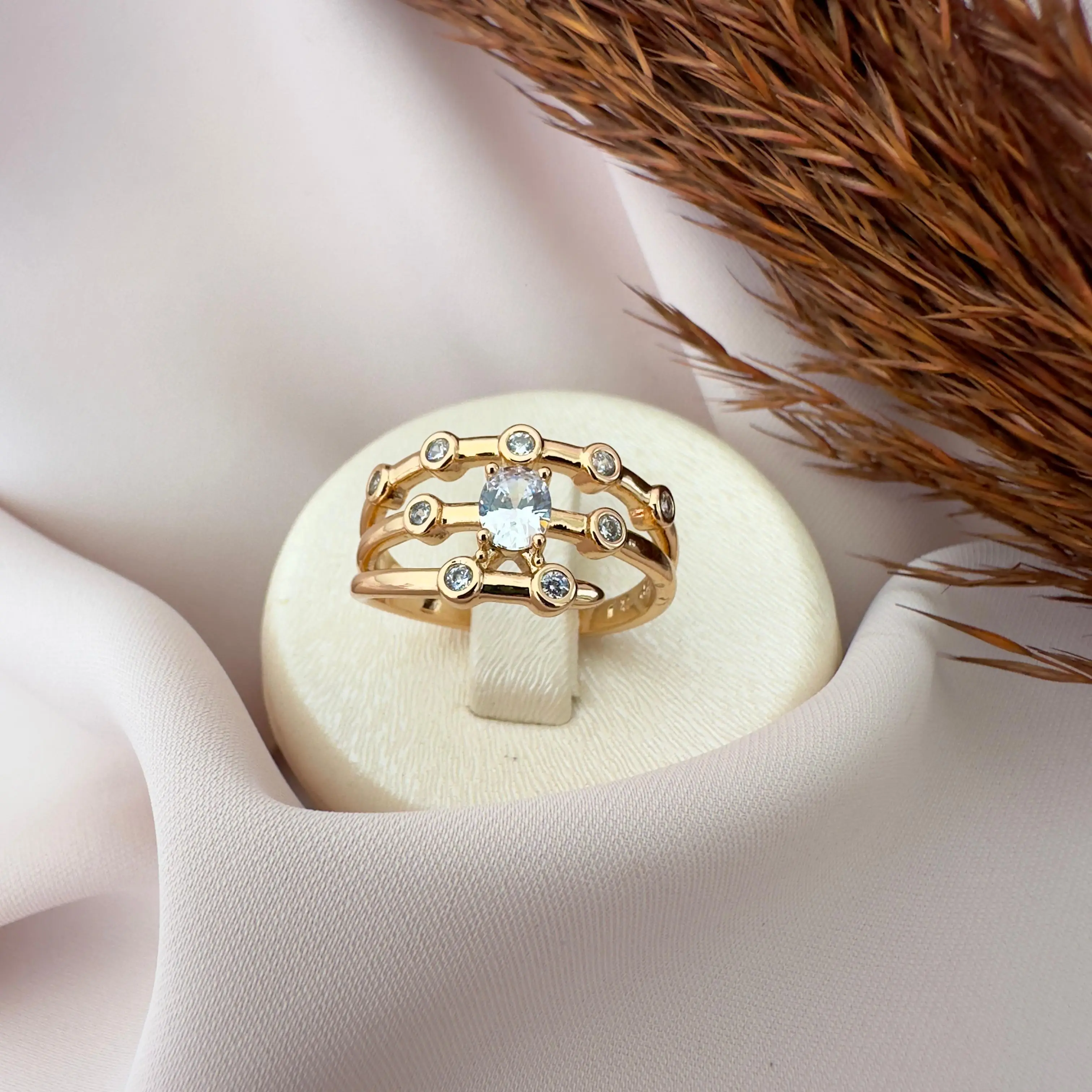 GY0059 Rose Gold Üç Sıra Taşlı Yüzük