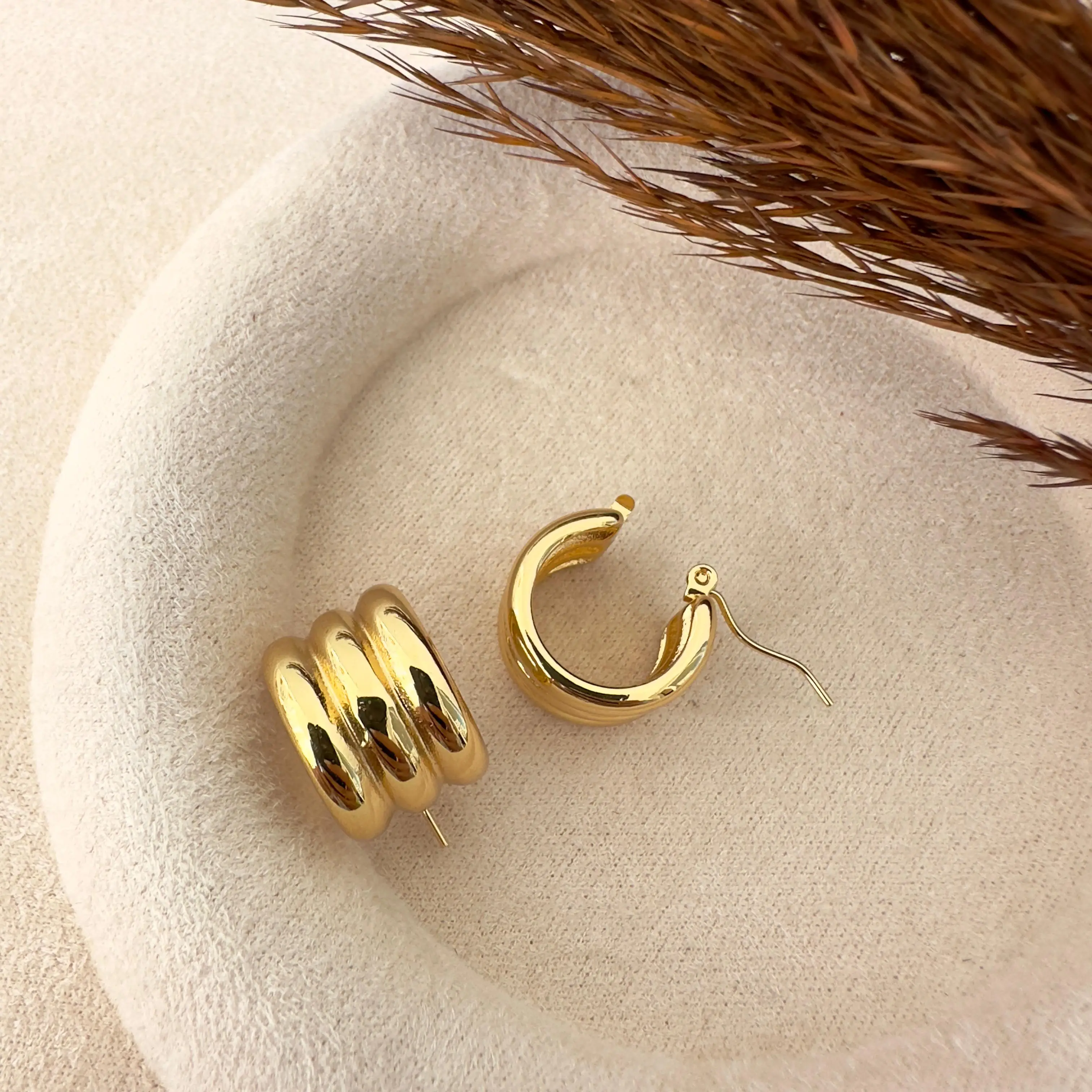 GY0124 Gold Üç Sıra Halka Küpe