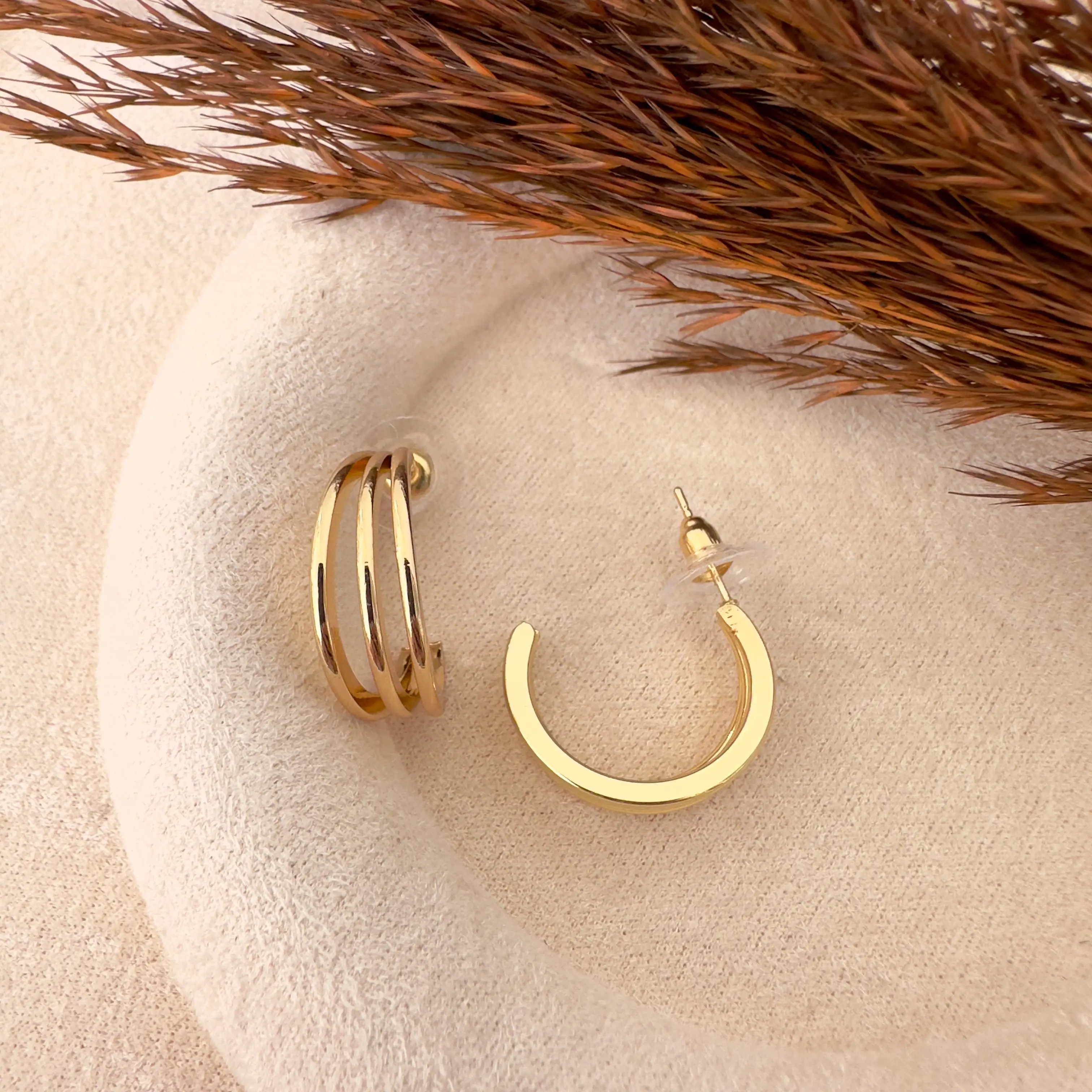 GY0129 Gold Üç Sıra Küpe