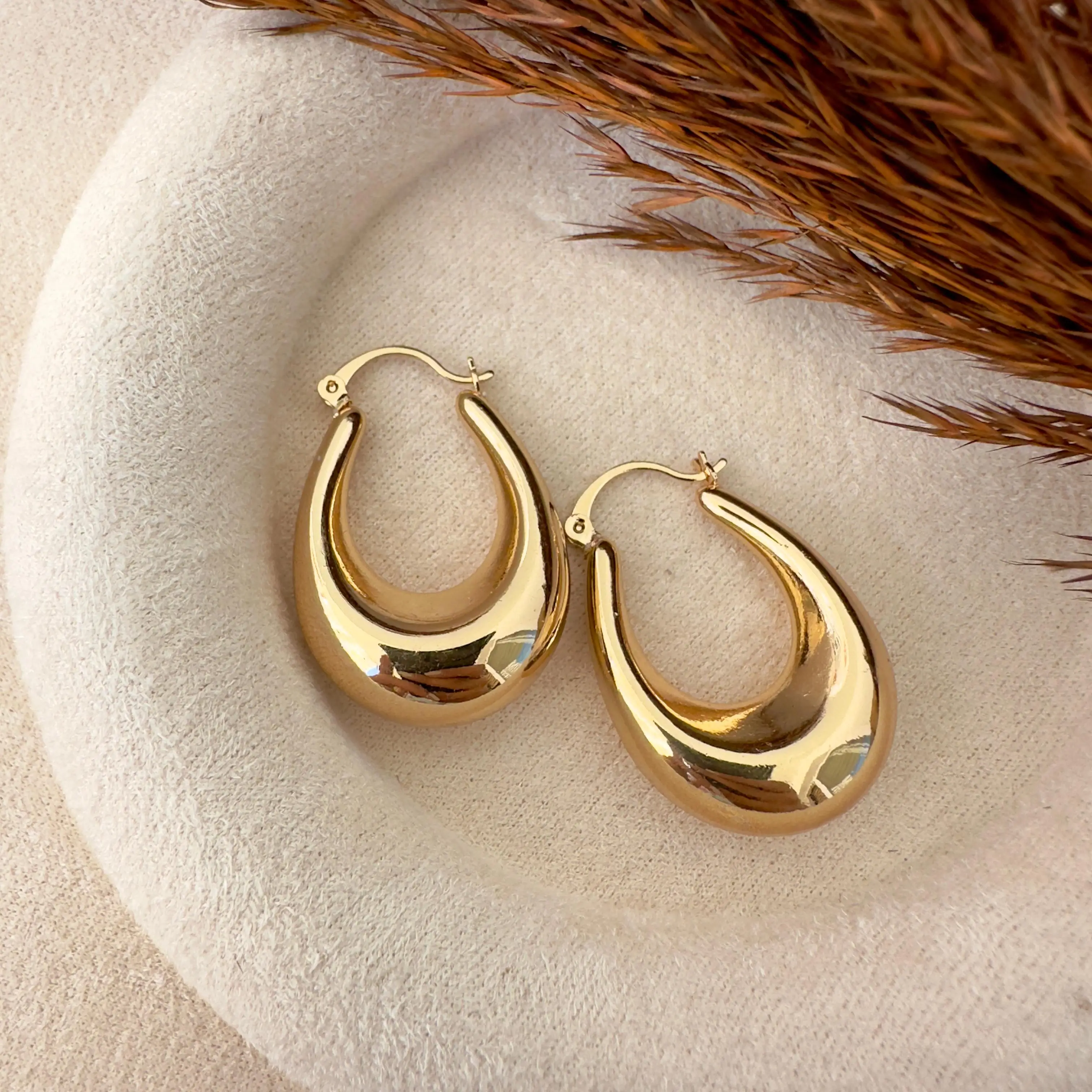 GY0133 Gold Elips Halka Küpe