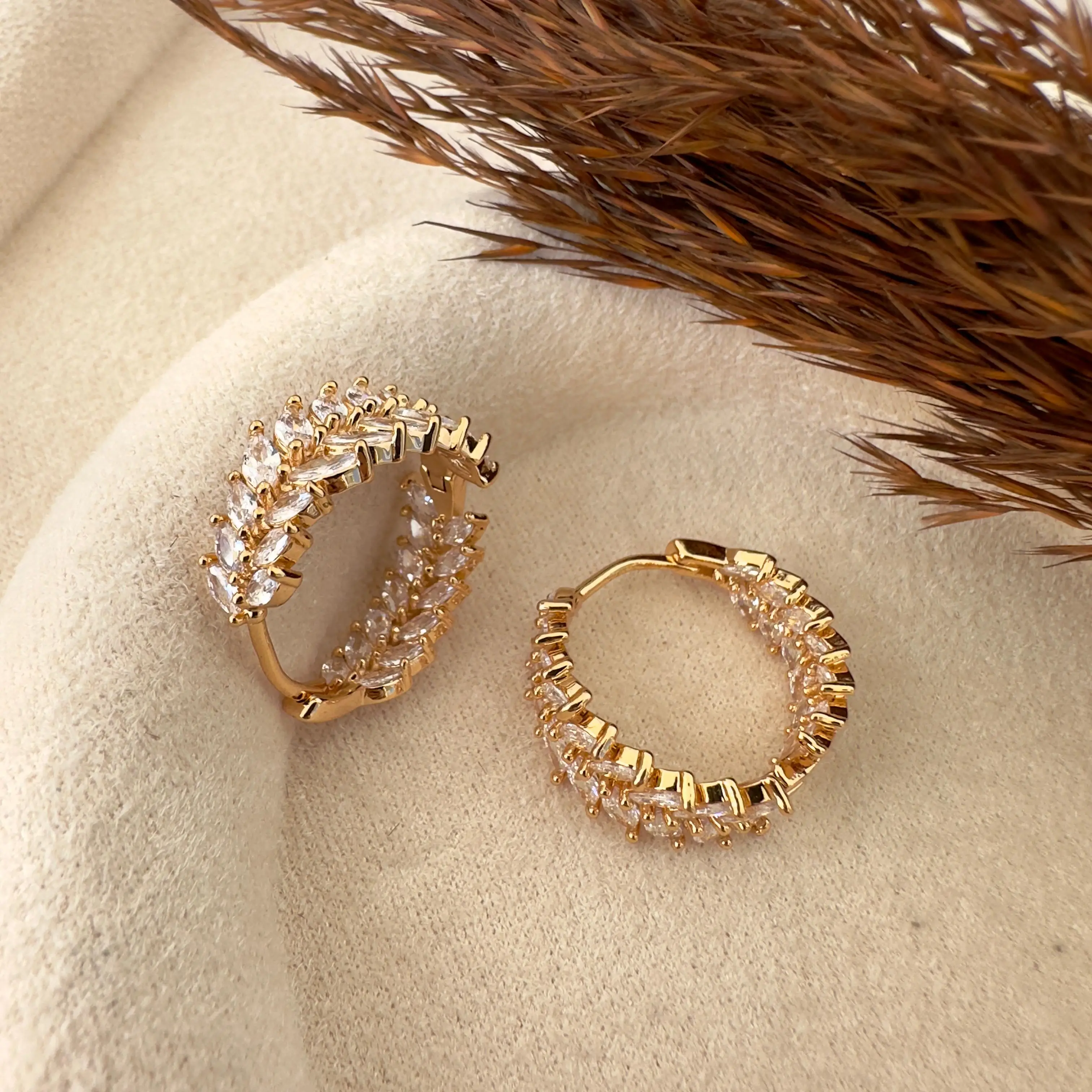 GY0146 Rose Gold Taşlı Halka Küpe