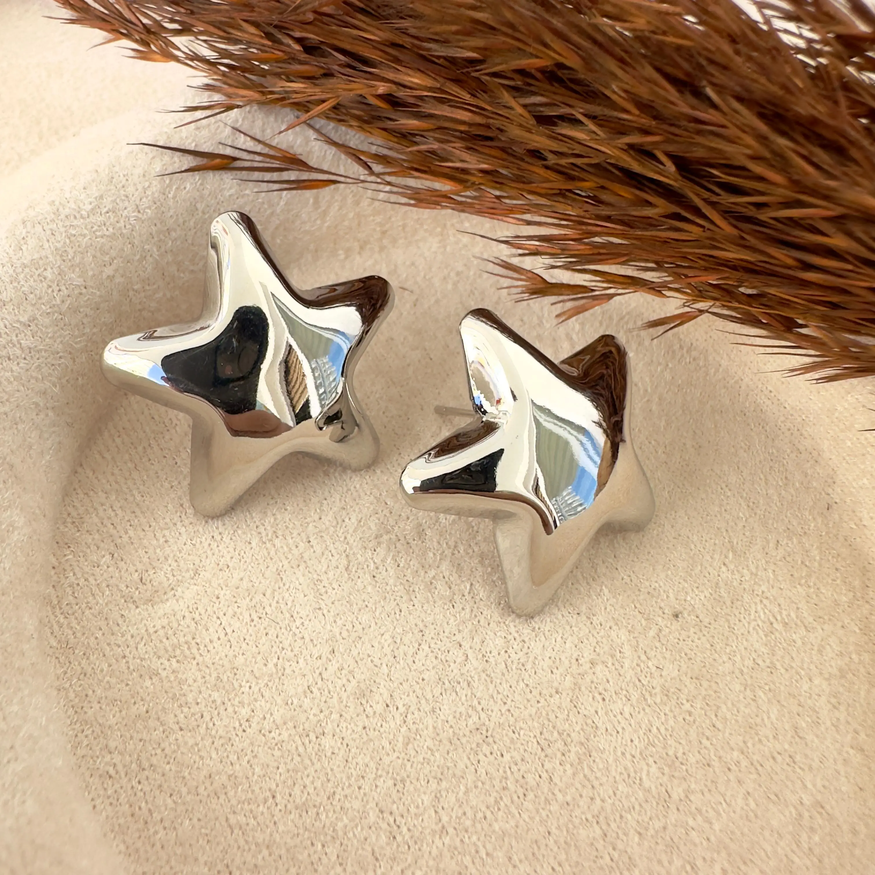 GY0171 Silver Metal Yıldız Küpe