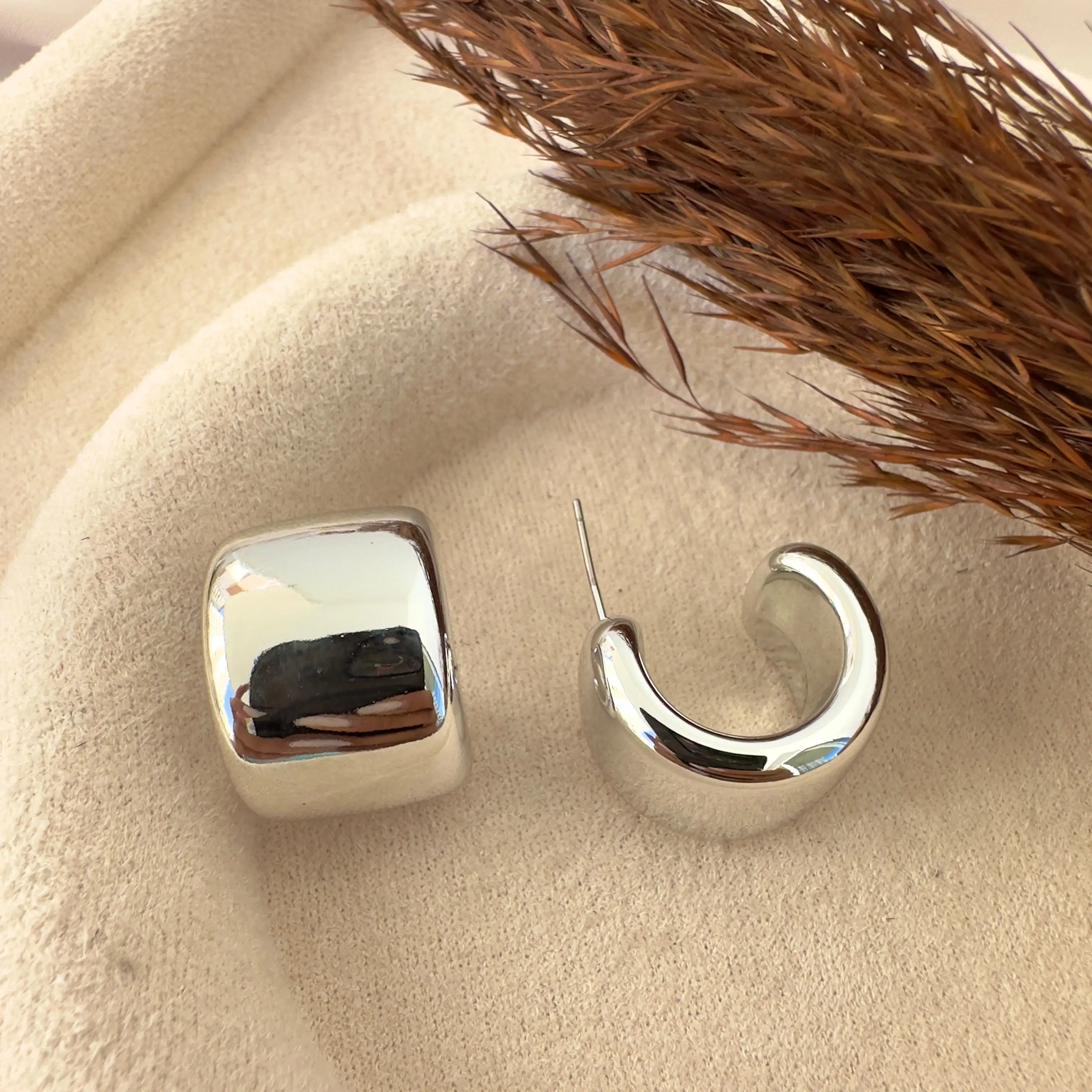 GY0175 Silver Enli Halka Küpe