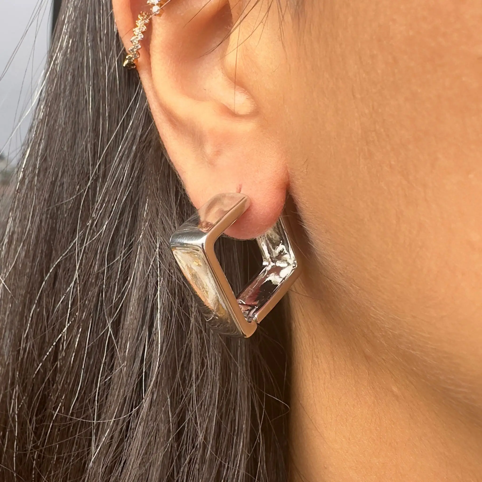 Kare Enli Silver Küpe