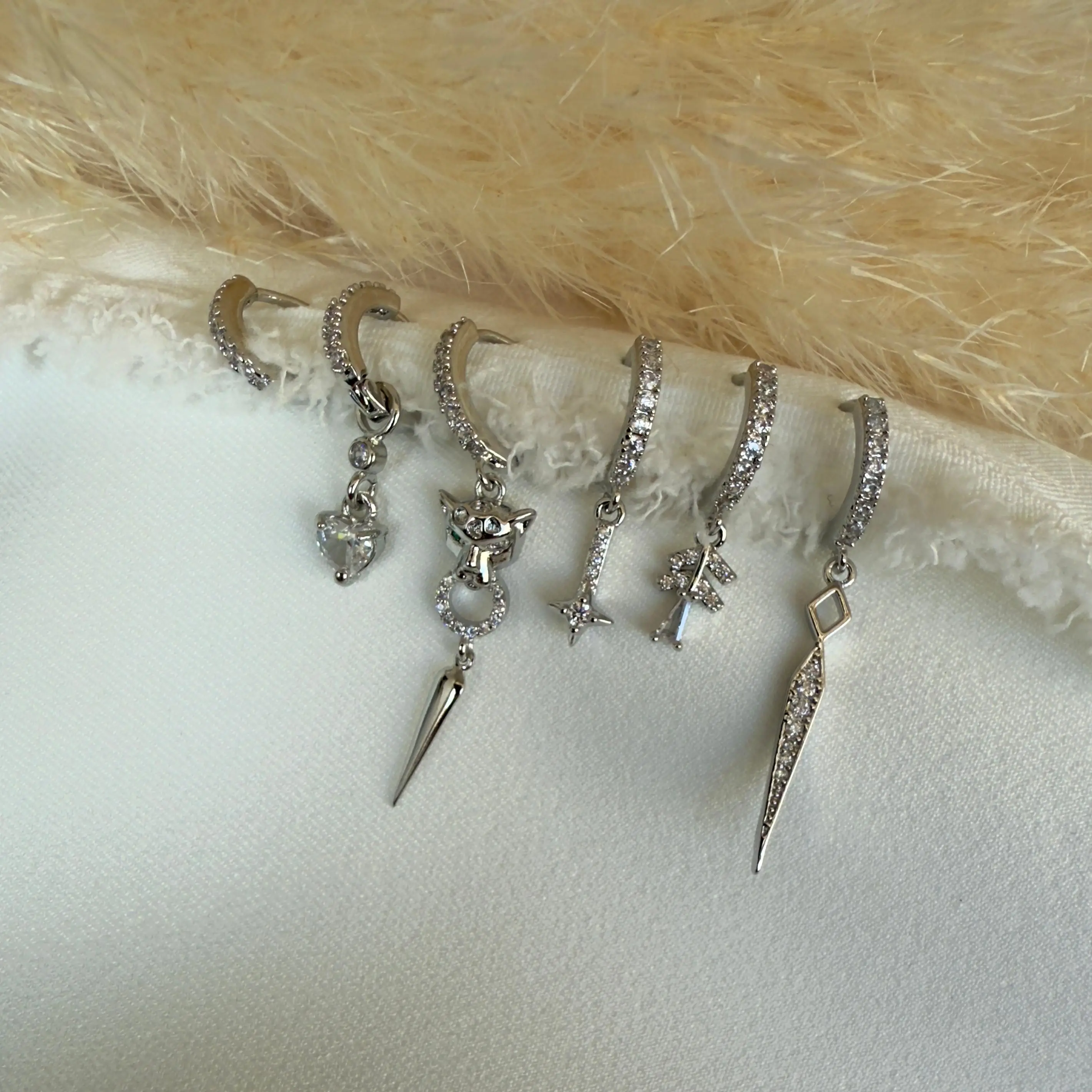 GY0014 Kaplan Detaylı Silver Set Küpe