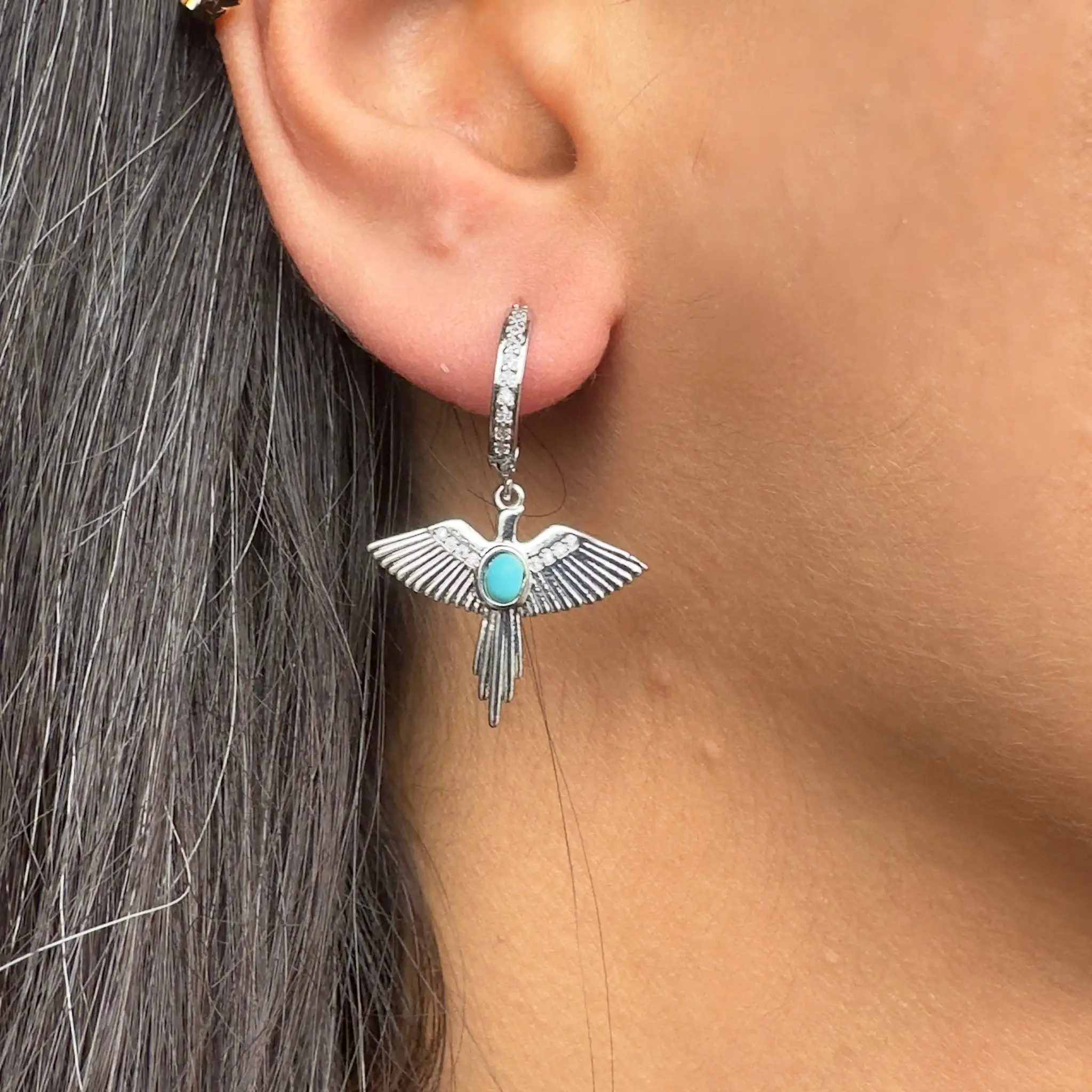 Mitolojik Mavi Taşlı Silver Küpe